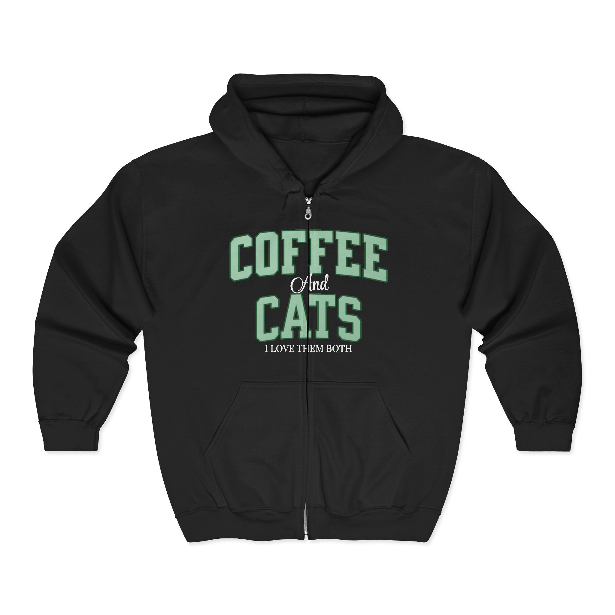 Coffee and Cat Sweatshirt, Coffee and Cat Zip-Up Hoodie, Gift for Cat Lovers