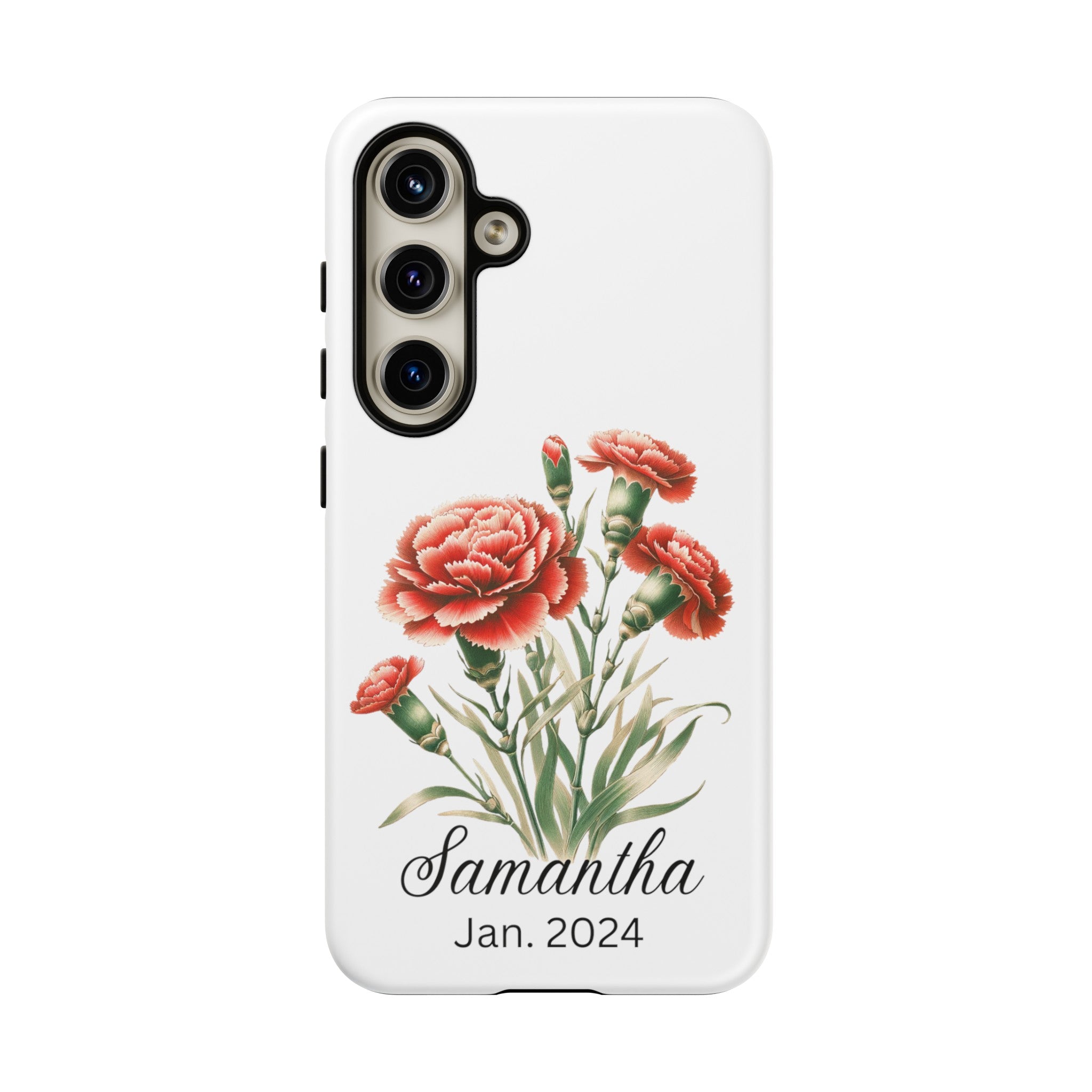 Personalized January Birth Flower Month Tough Phone Cases for iPhones and Samsung Galaxy