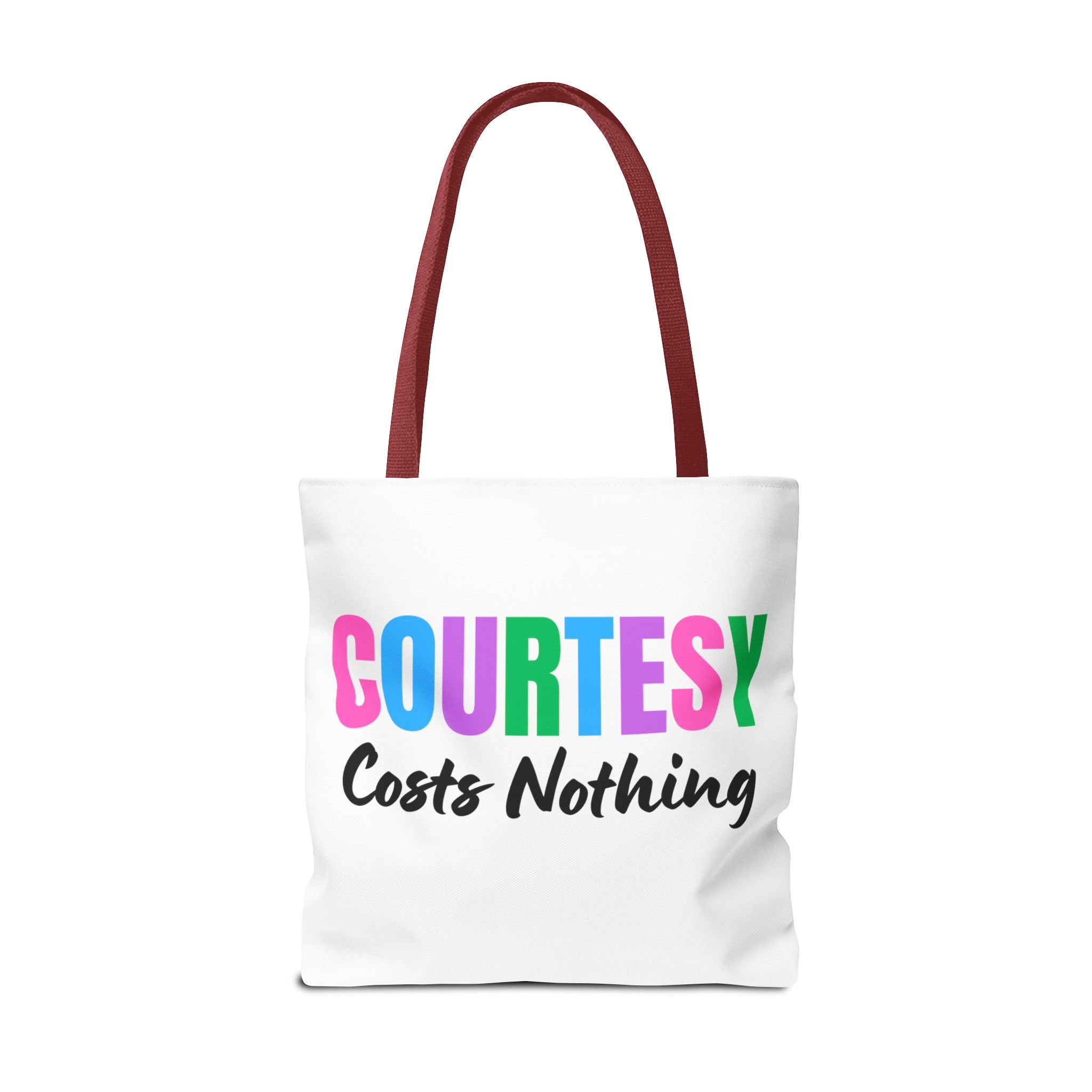 Courtesy Costs Nothing Tote Bag (AOP), Kindness Bag, Respect Bag, Show Compassion, Be Courteous, Stop Bullying