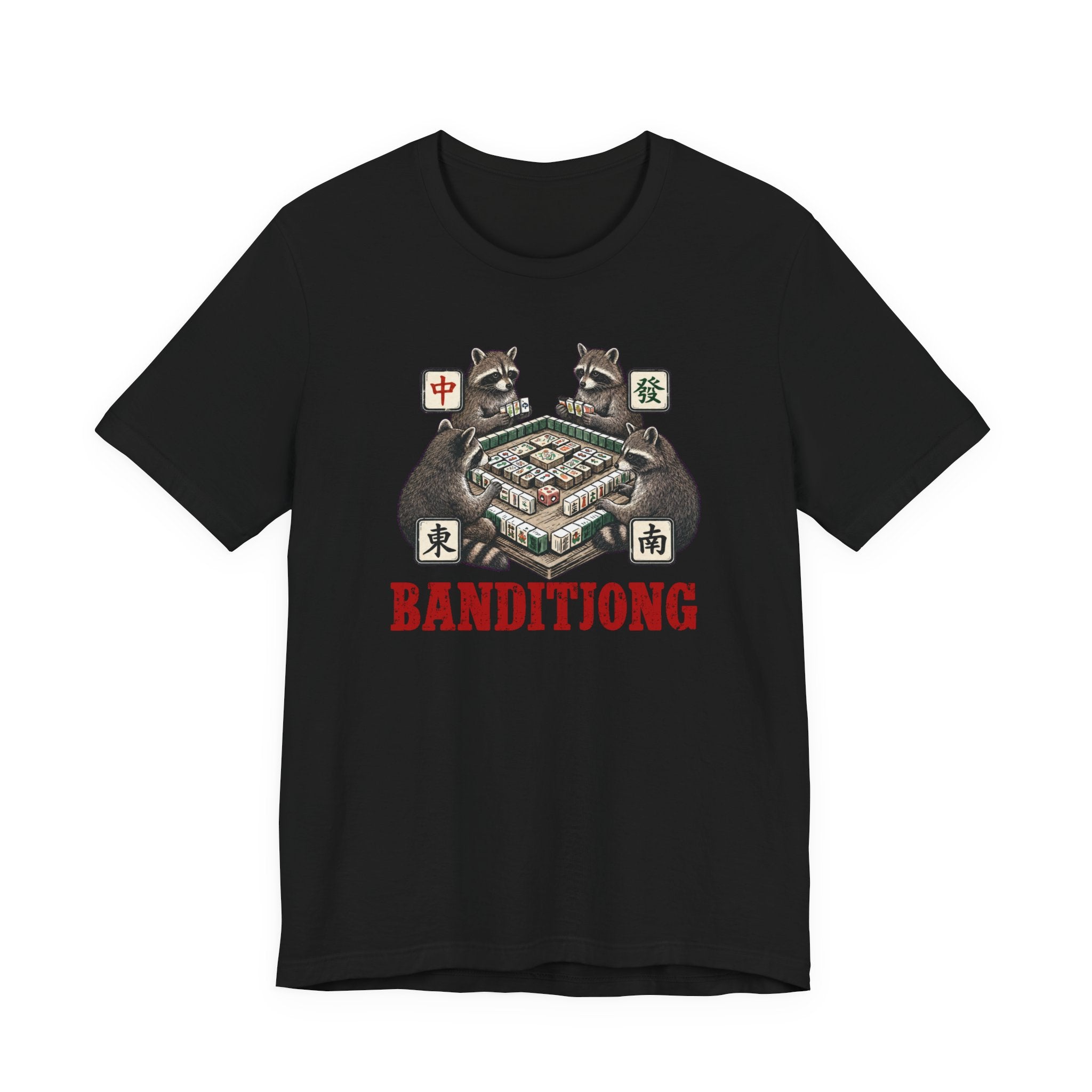 Mahjong Bella Canvas 3001 shirt, Raccoons playing Banditjong outfit, vintage Chinese tile game gift