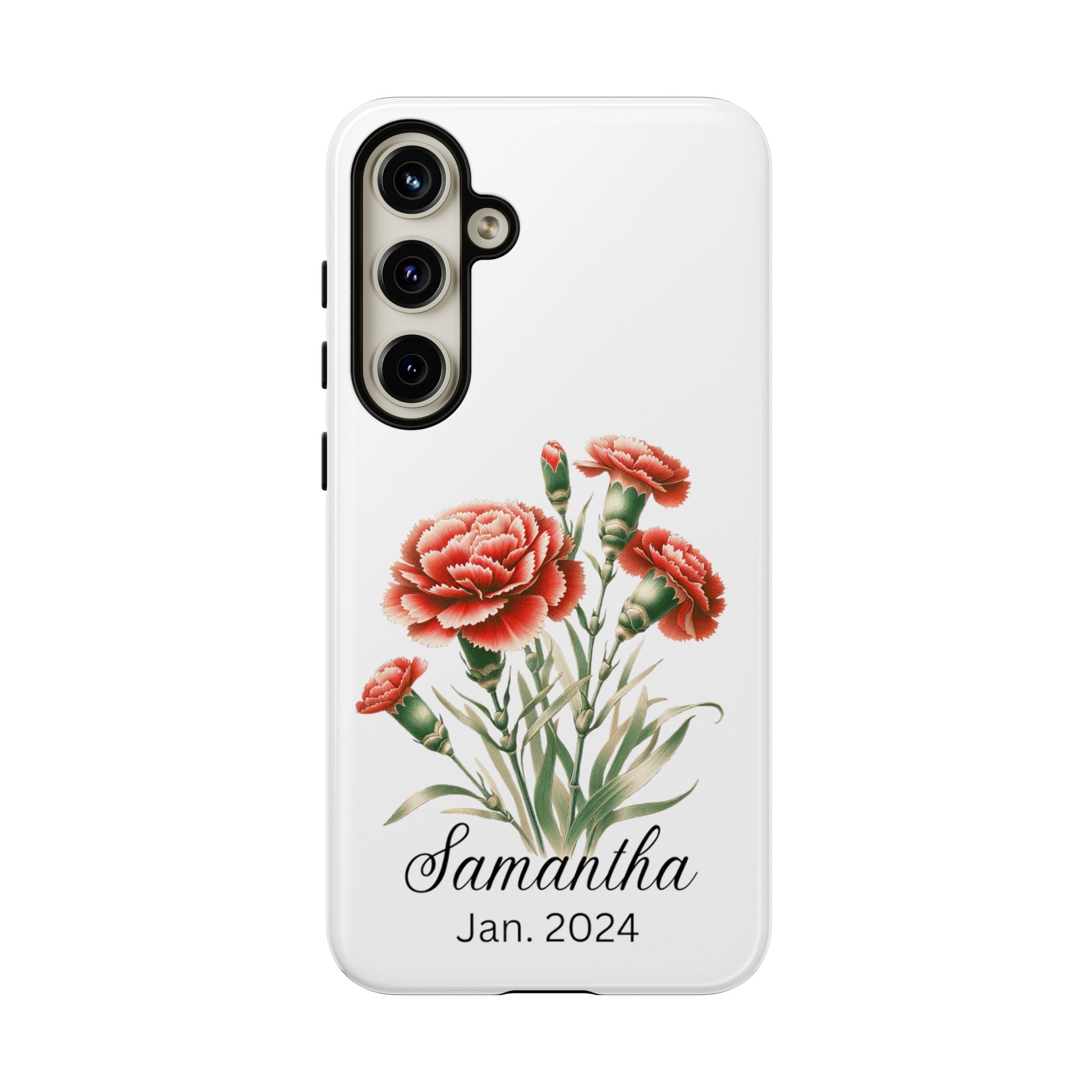 Personalized January Birth Flower Month Tough Phone Cases for iPhones and Samsung Galaxy