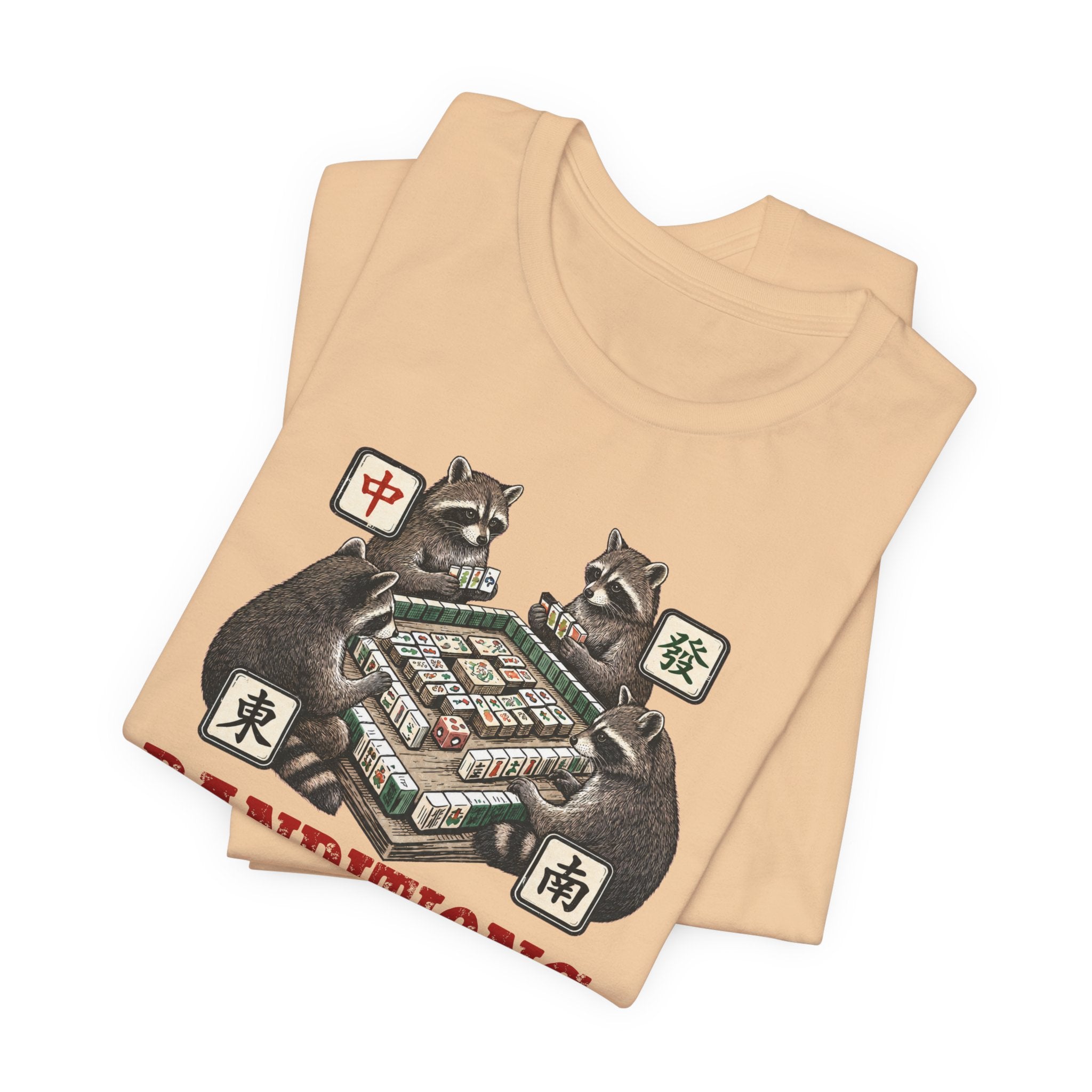 Mahjong Bella Canvas 3001 shirt, Raccoons playing Banditjong outfit, vintage Chinese tile game gift