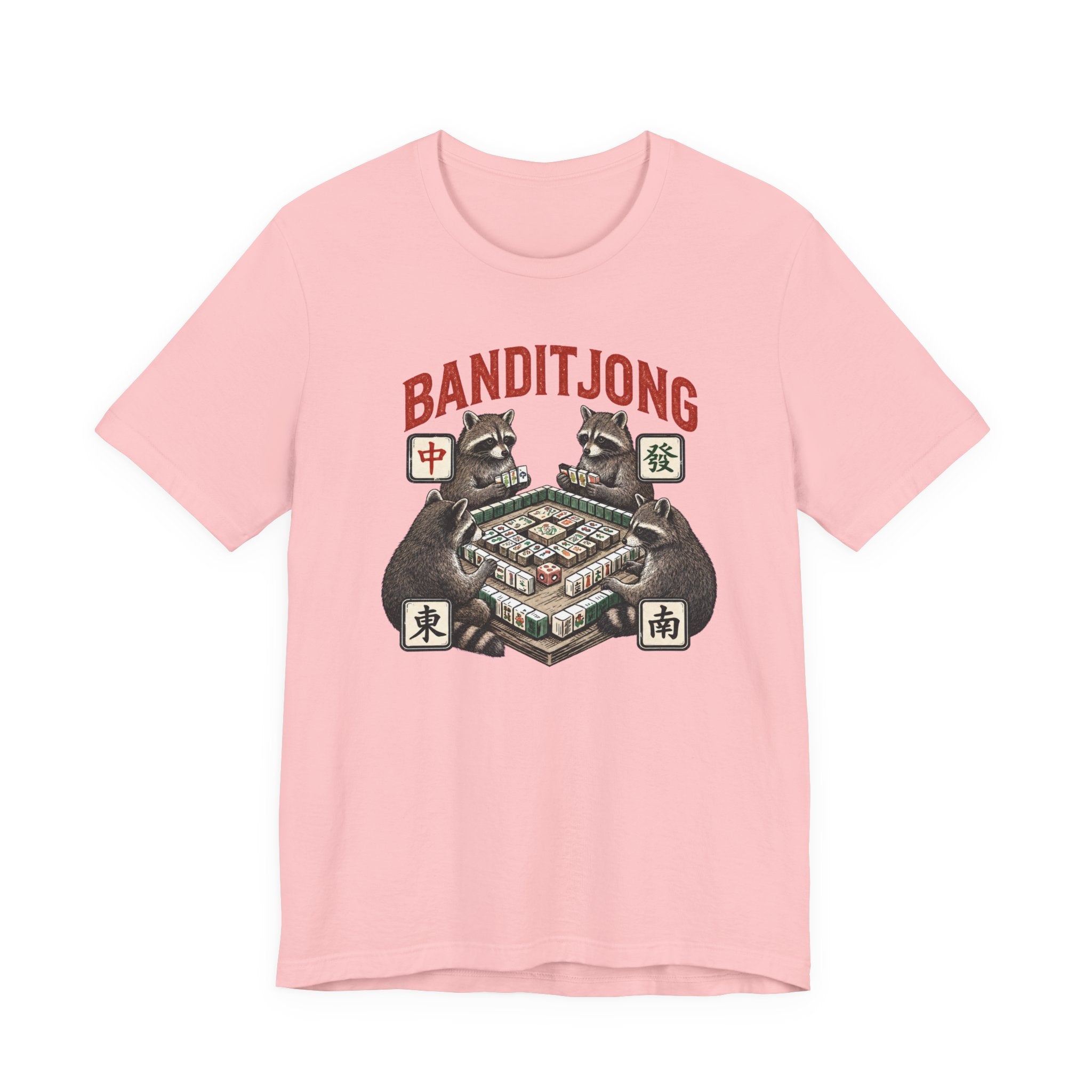 Mahjong Bella Canvas 3001 shirt, Raccoons playing Banditjong outfit, vintage Chinese tile game gift