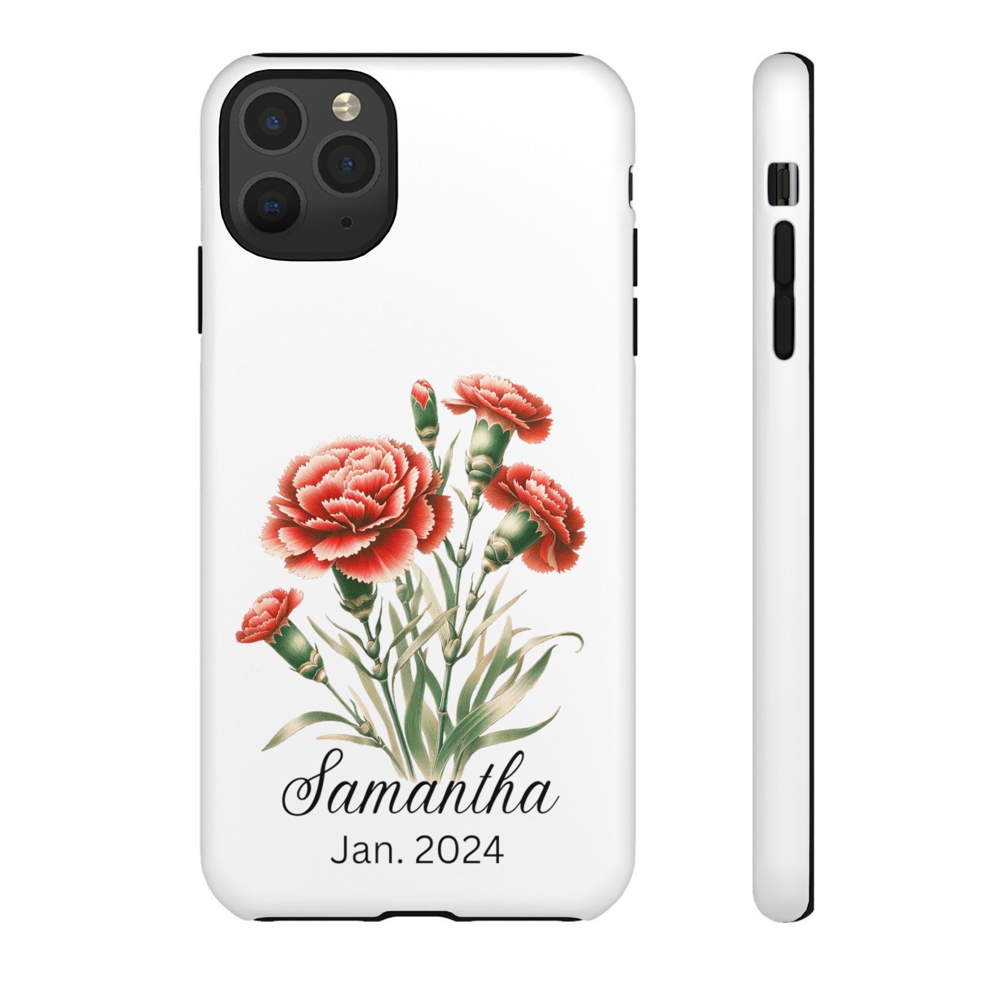 Personalized January Birth Flower Month Tough Phone Cases for iPhones and Samsung Galaxy