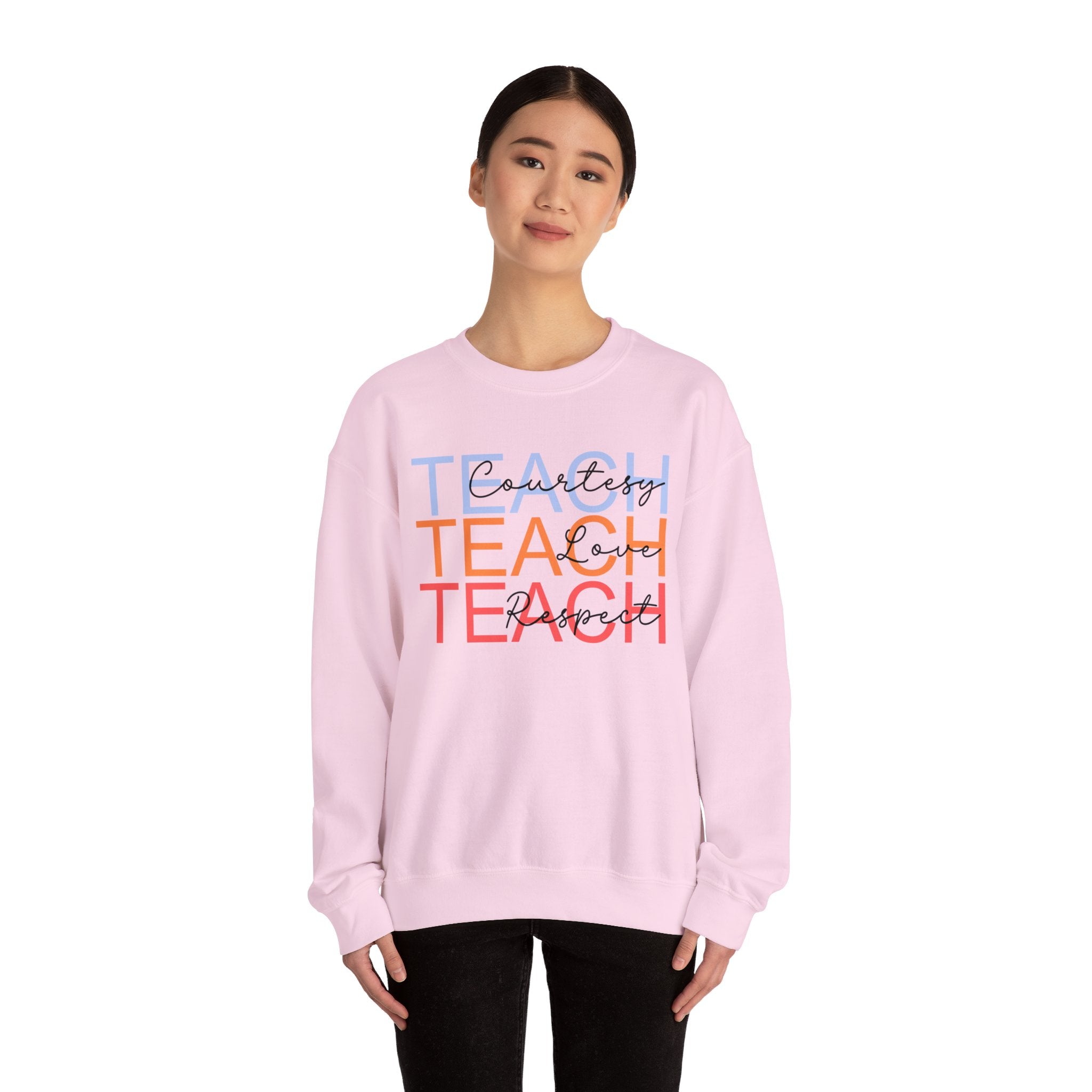 Teach Courtesy, Love, Respect Unisex Heavy Blend™ Crewneck Sweatshirt, Teacher Shirt, Gift for Teacher, Teacher Appreciation, Teacher Gift