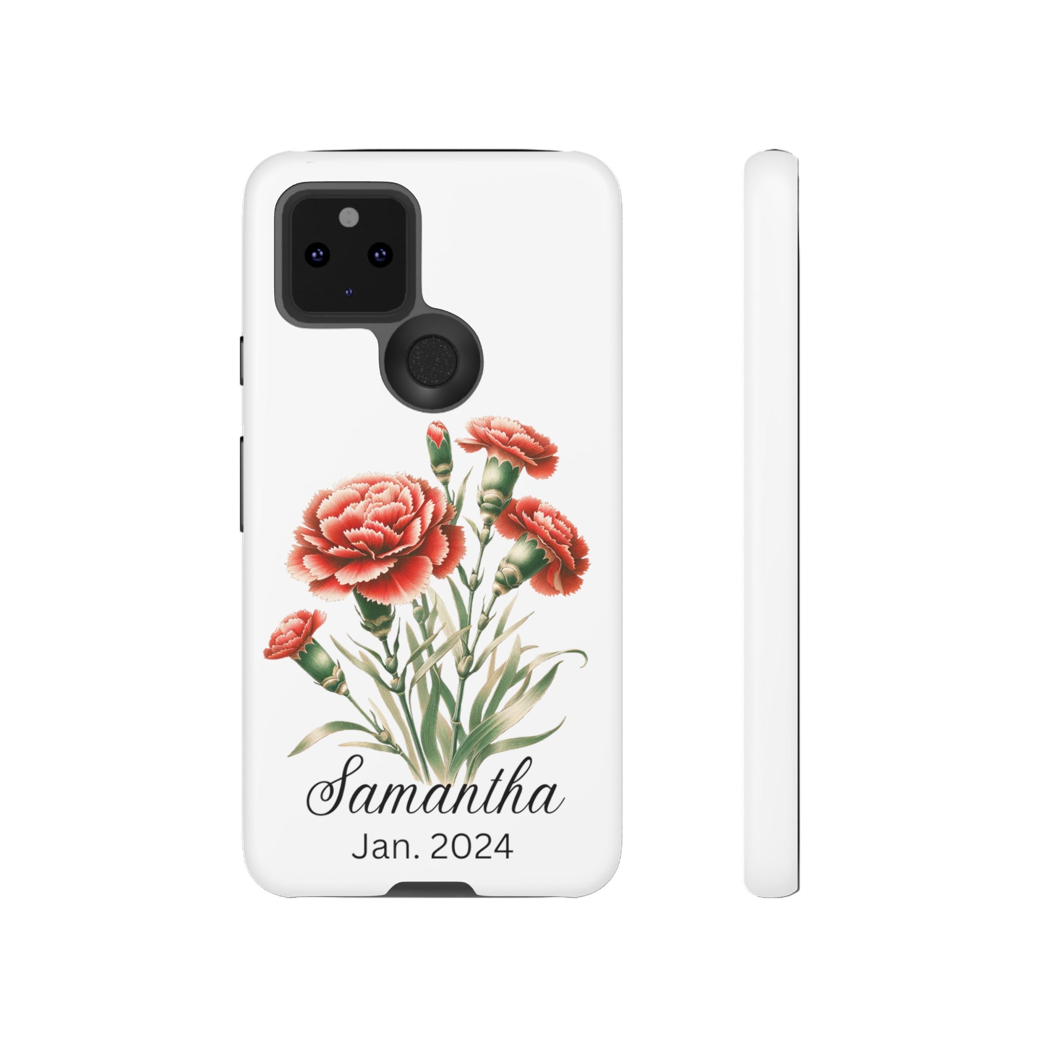 Personalized January Birth Flower Month Tough Phone Cases for iPhones and Samsung Galaxy