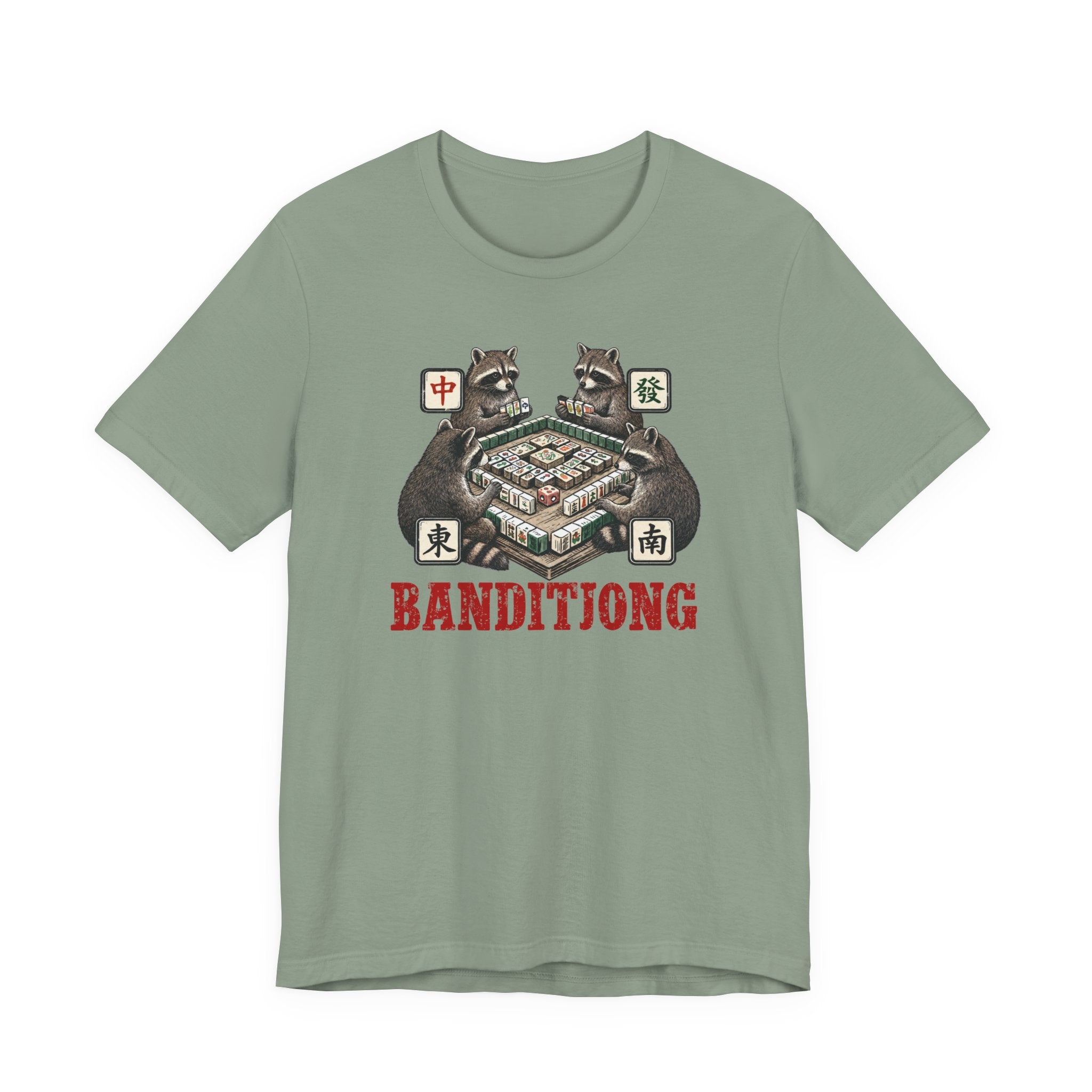 Mahjong Bella Canvas 3001 shirt, Raccoons playing Banditjong outfit, vintage Chinese tile game gift