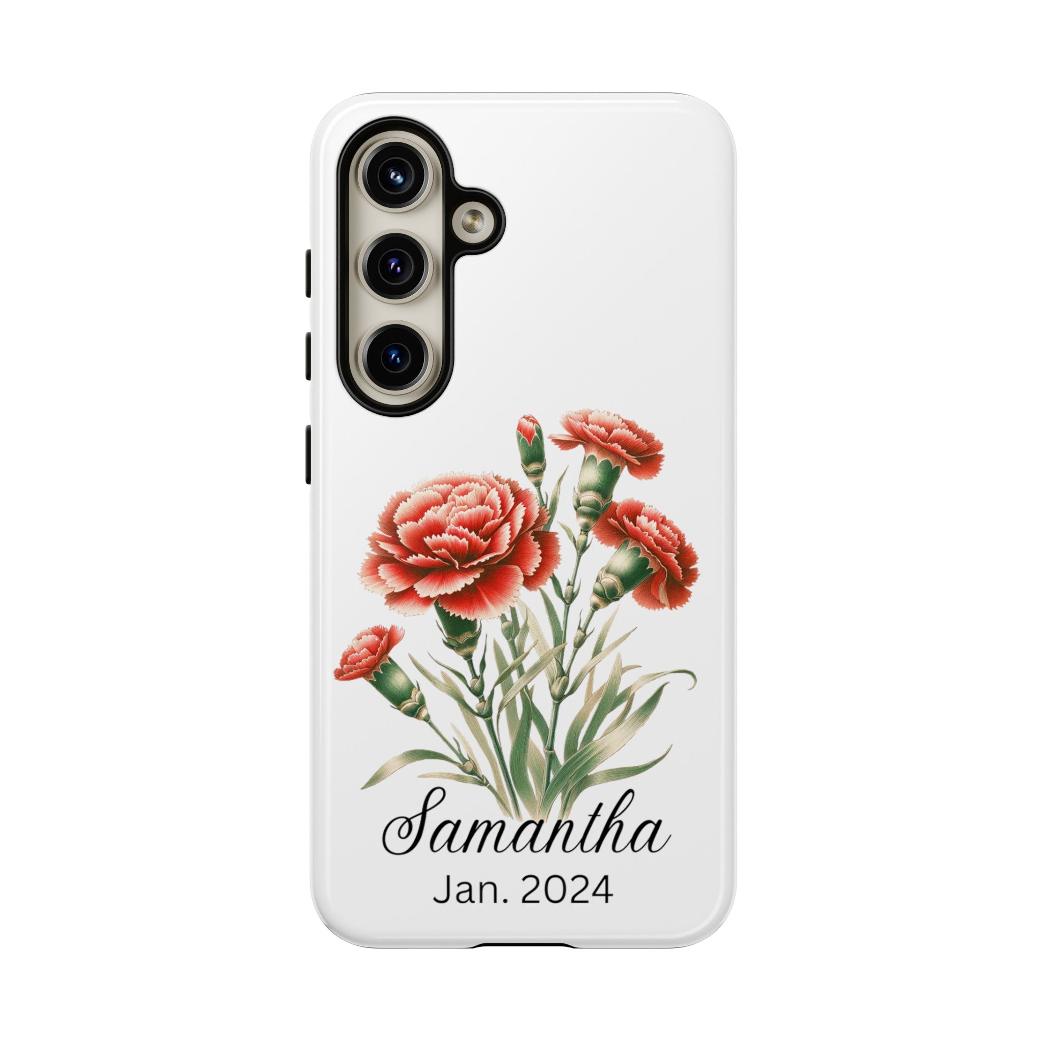 Personalized January Birth Flower Month Tough Phone Cases for iPhones and Samsung Galaxy