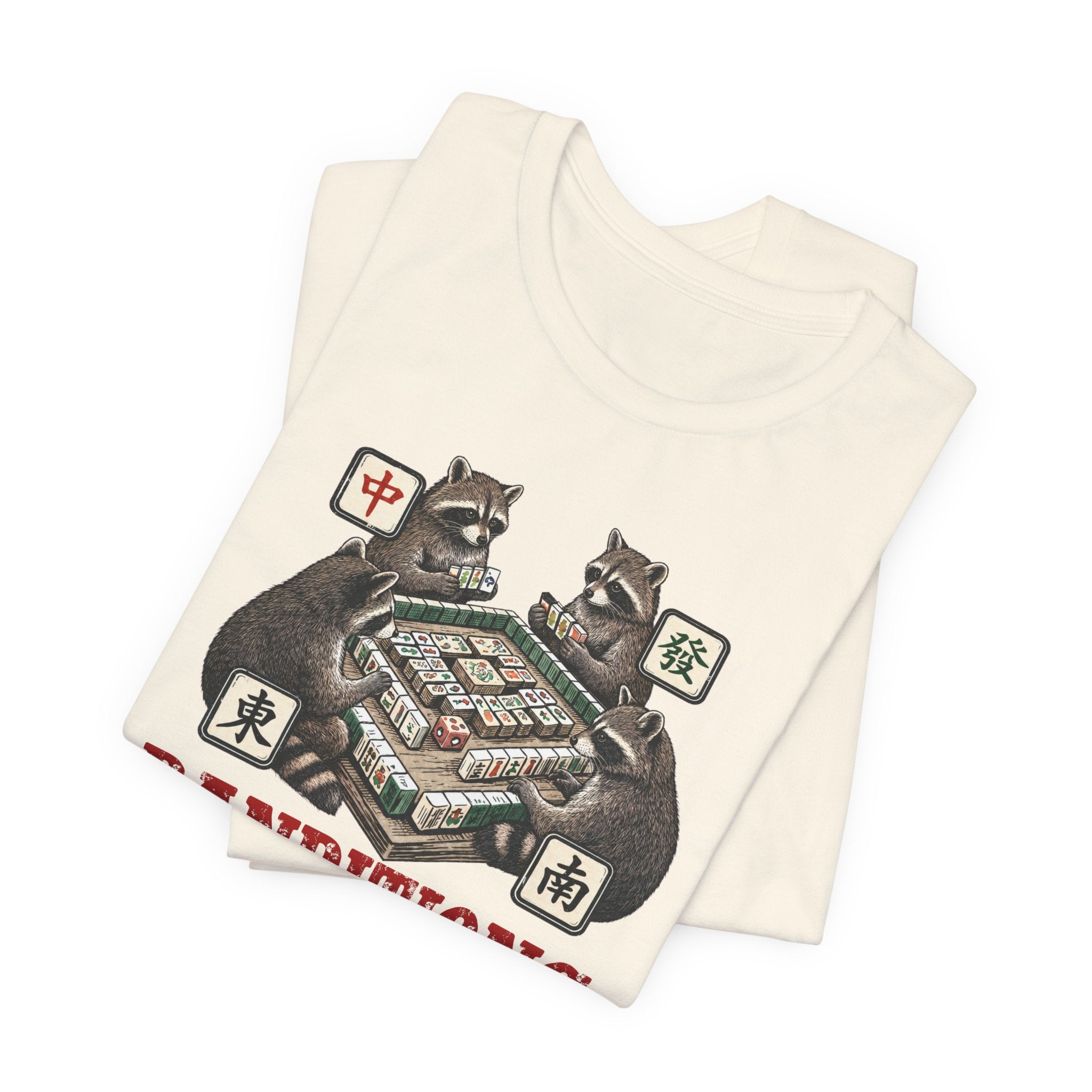 Mahjong Bella Canvas 3001 shirt, Raccoons playing Banditjong outfit, vintage Chinese tile game gift