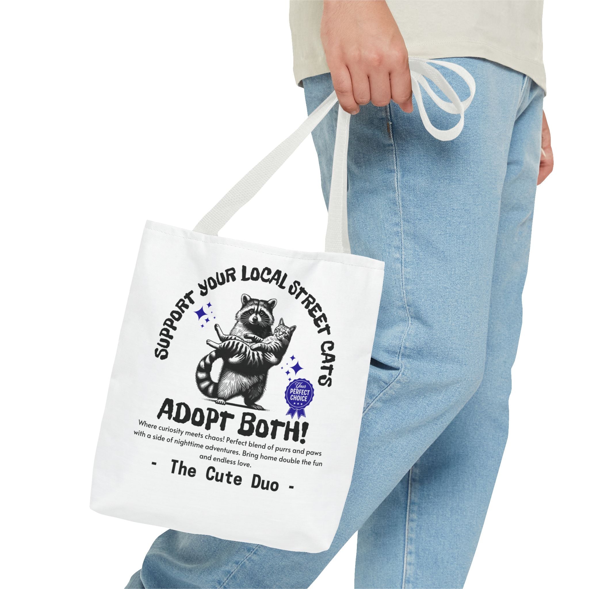 Funny Tote Bag (AOP), Funny Support Your Local Street Cats bag, Gift for Cat Lovers, Funny Raccoons Bag, Gift for Cat Mom