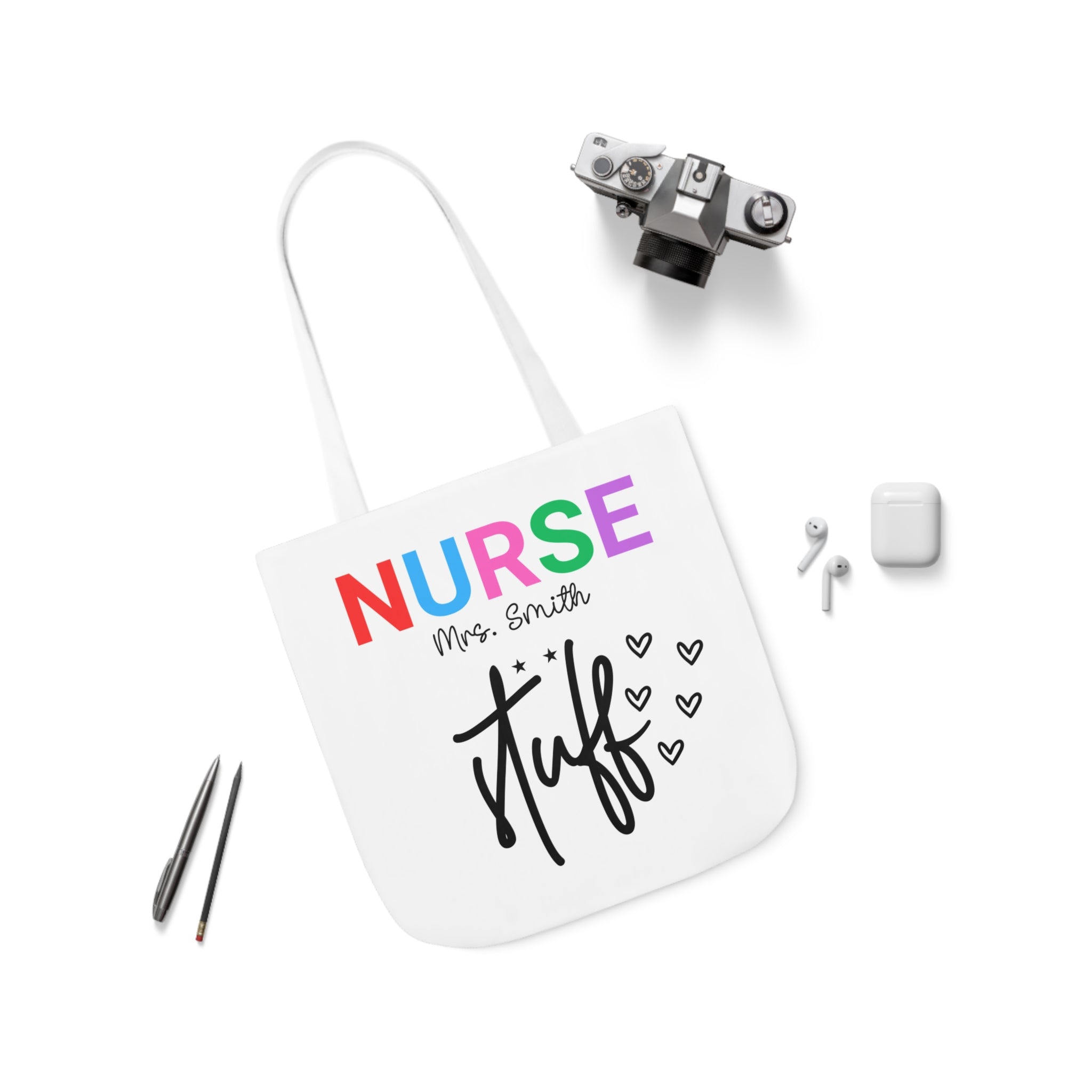 Custom Nurse Tote Bag with Colorful Straps - Perfect Gift for Healthcare Workers, Gift for Nurse, Nurse Appreciation, Nurse Graduation, Personalized Gift