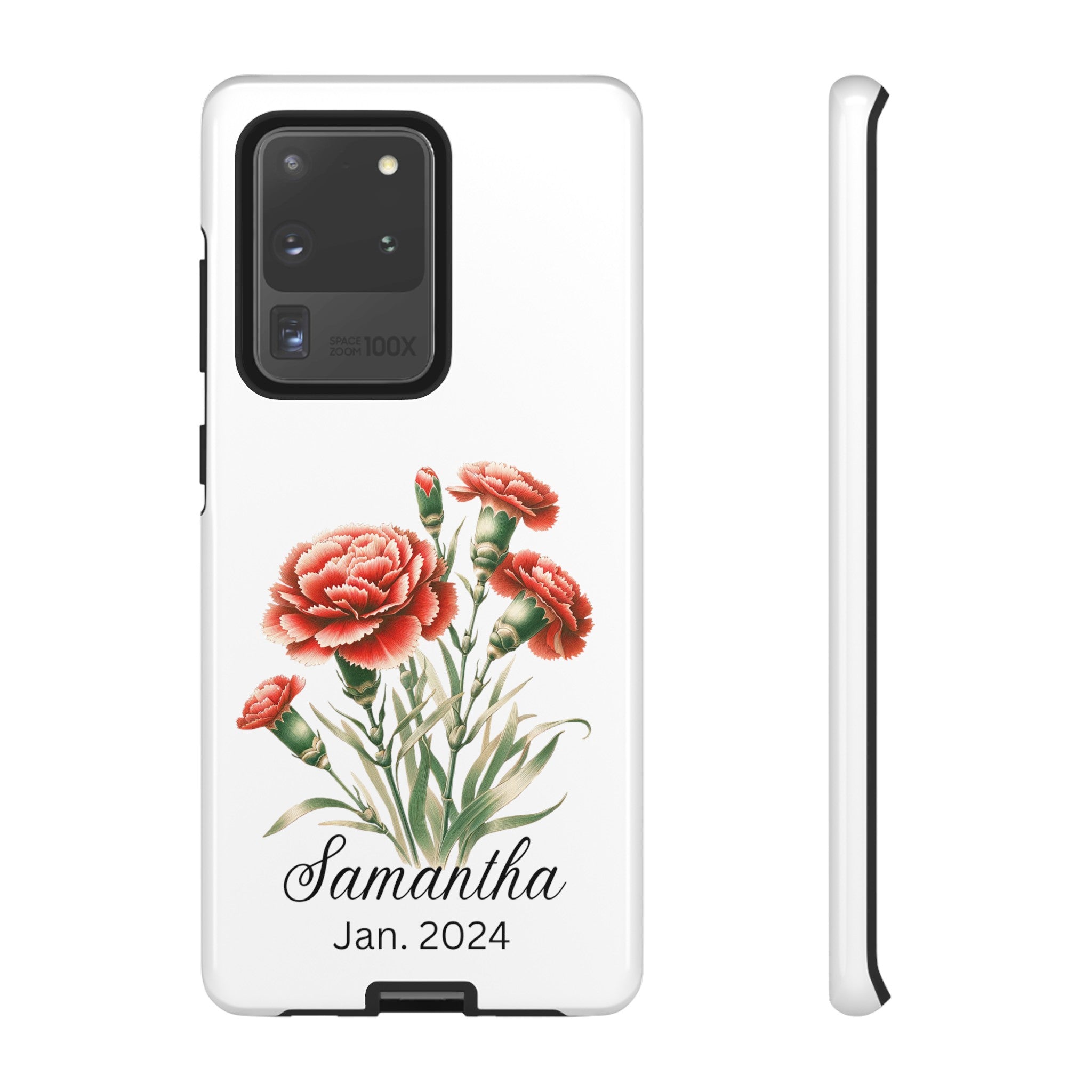 Personalized January Birth Flower Month Tough Phone Cases for iPhones and Samsung Galaxy