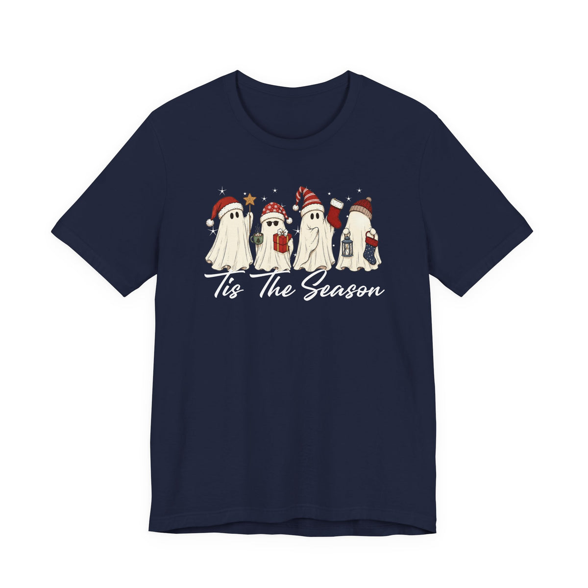 Tis The Season Halloween Shirt, Bella Canvas 3001 T-Shirt, Retro Ghost Tee, Cute Christmas Ghost
