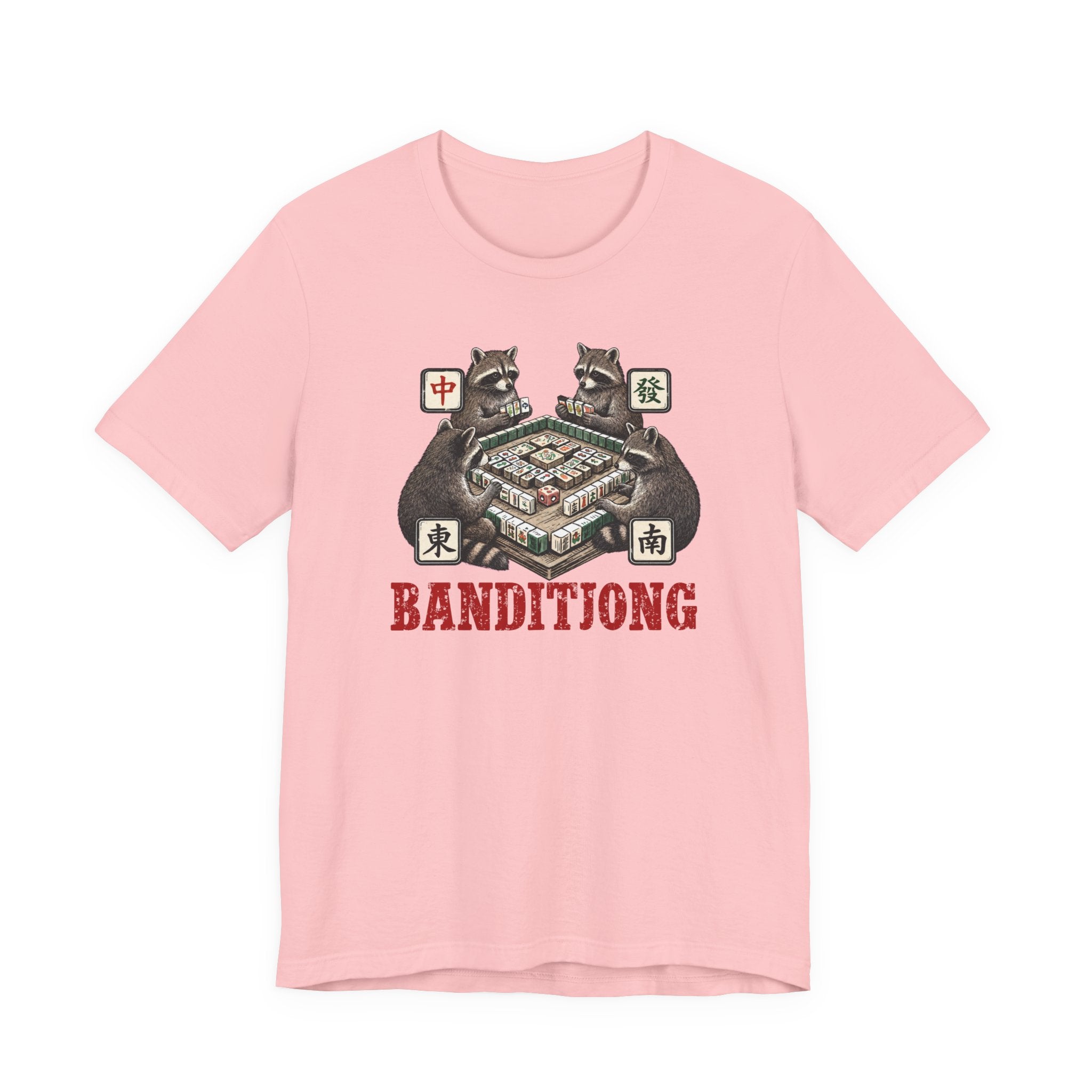 Mahjong Bella Canvas 3001 shirt, Raccoons playing Banditjong outfit, vintage Chinese tile game gift