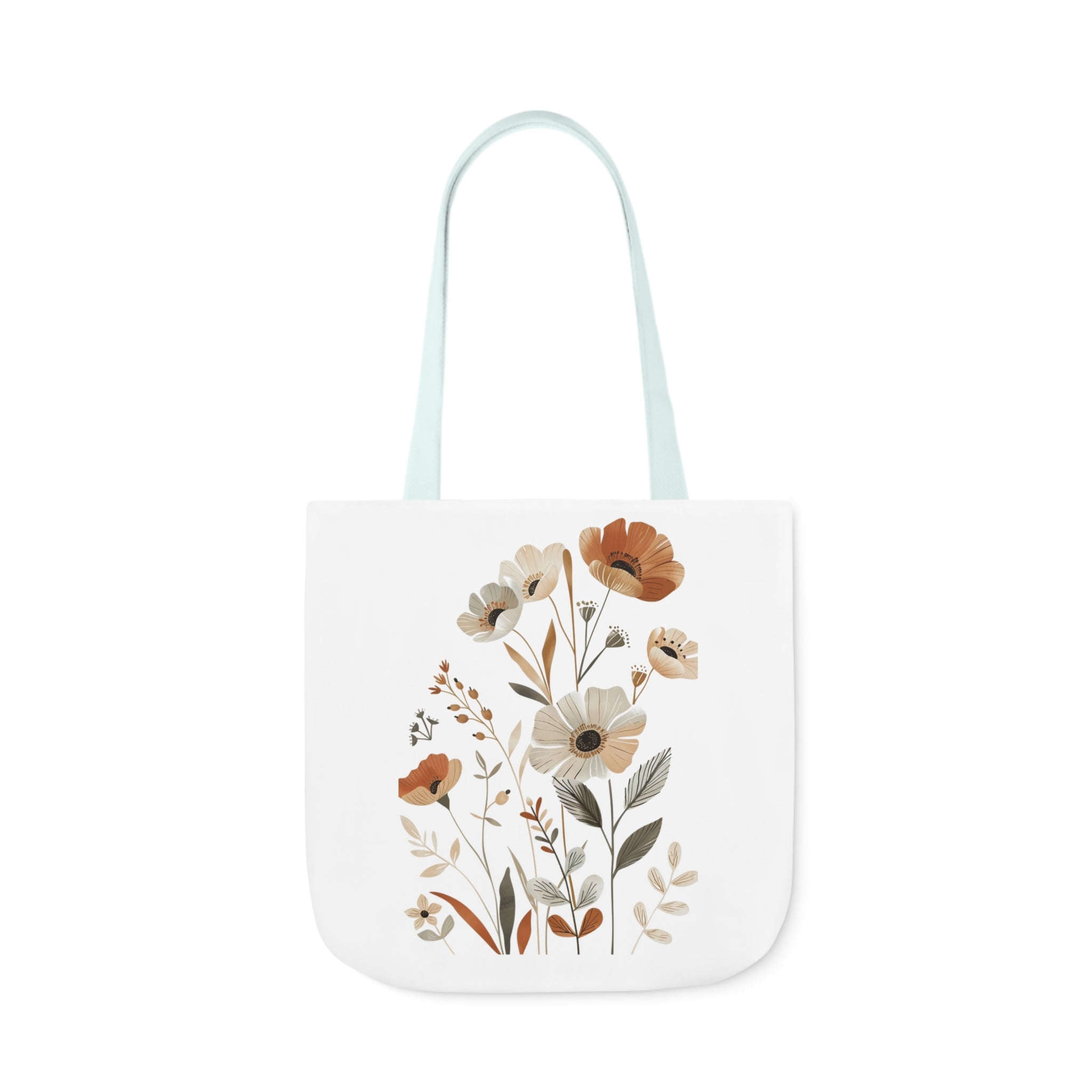 100% Polyester Canvas Tote Bag, 5-Color Straps, Lightweight Wildflower Tote Bag, Shopping Bag, Gift for Mom, Gift for Friend, Reusable Shopping Bag