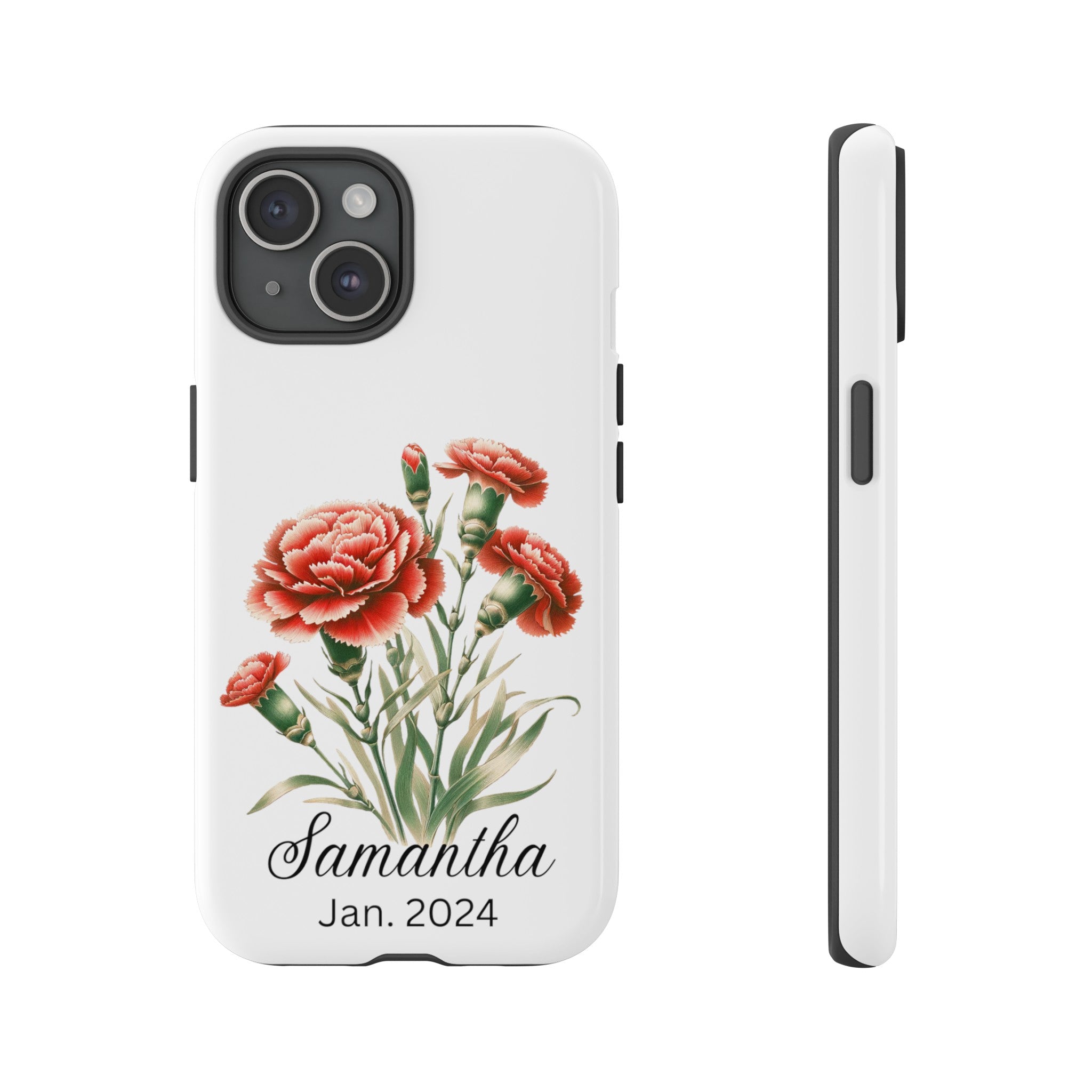 Personalized January Birth Flower Month Tough Phone Cases for iPhones and Samsung Galaxy