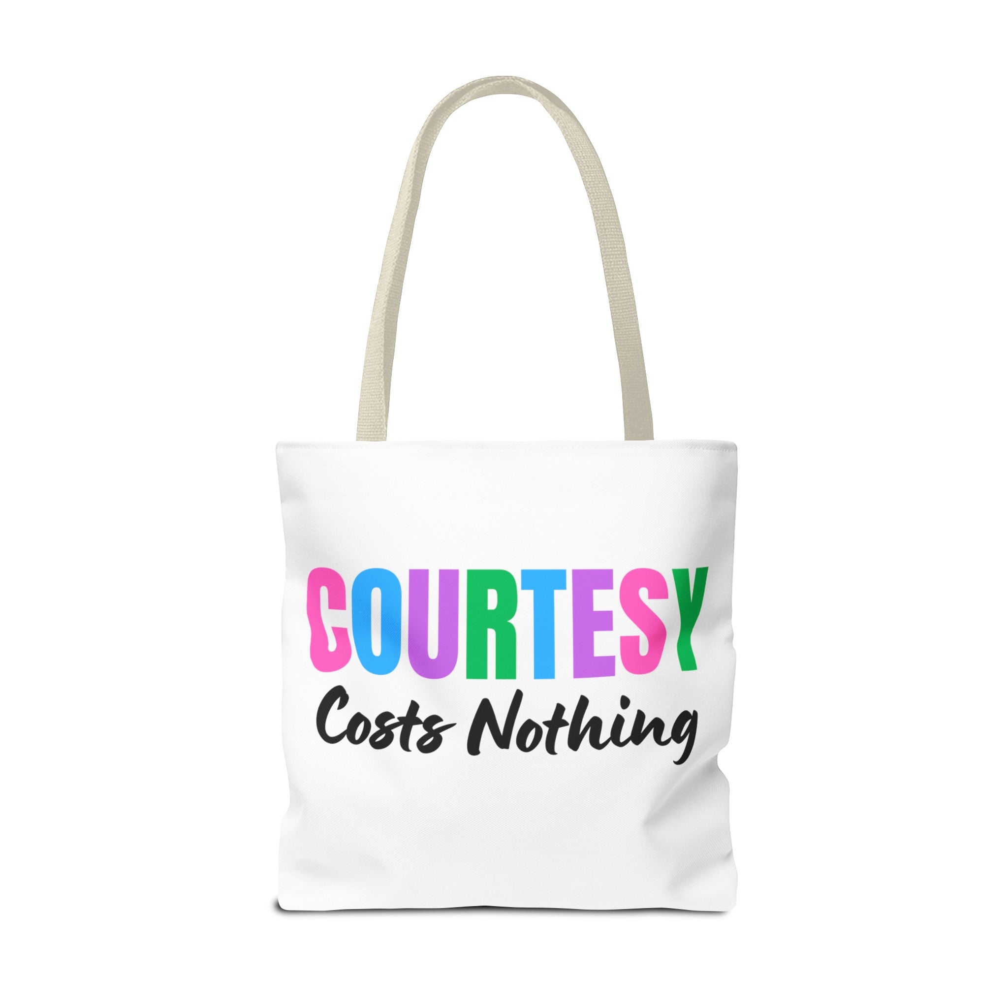 Courtesy Costs Nothing Tote Bag (AOP), Kindness Bag, Respect Bag, Show Compassion, Be Courteous, Stop Bullying