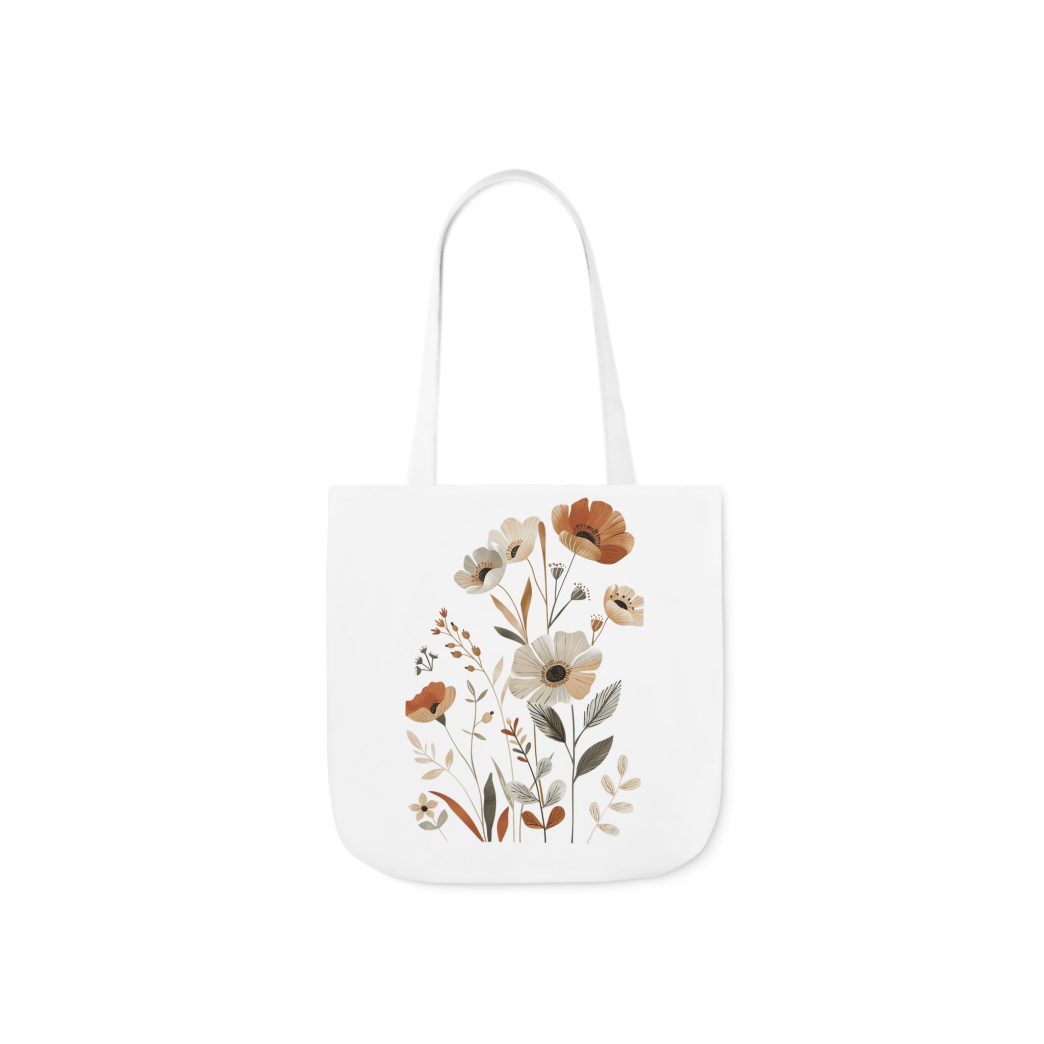 100% Polyester Canvas Tote Bag, 5-Color Straps, Lightweight Wildflower Tote Bag, Shopping Bag, Gift for Mom, Gift for Friend, Reusable Shopping Bag