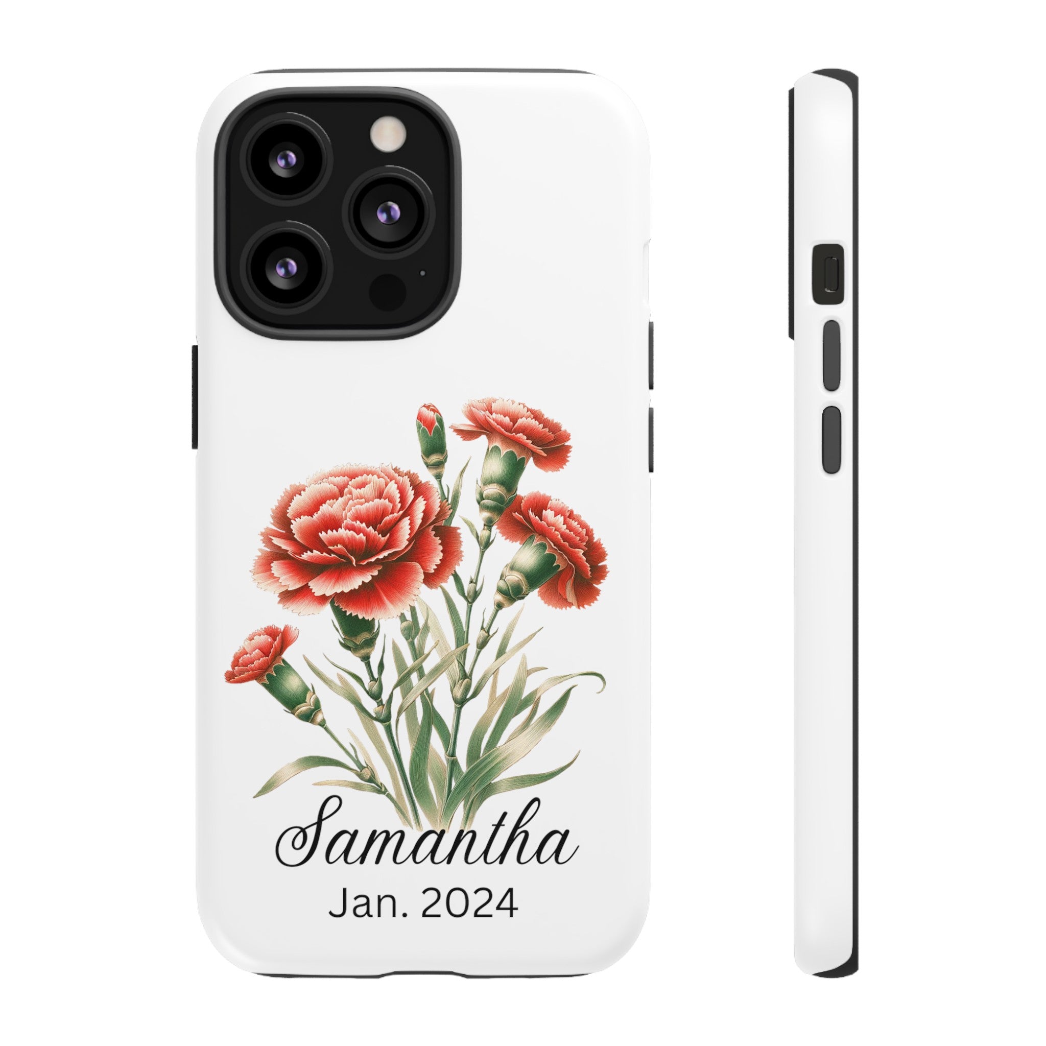 Personalized January Birth Flower Month Tough Phone Cases for iPhones and Samsung Galaxy