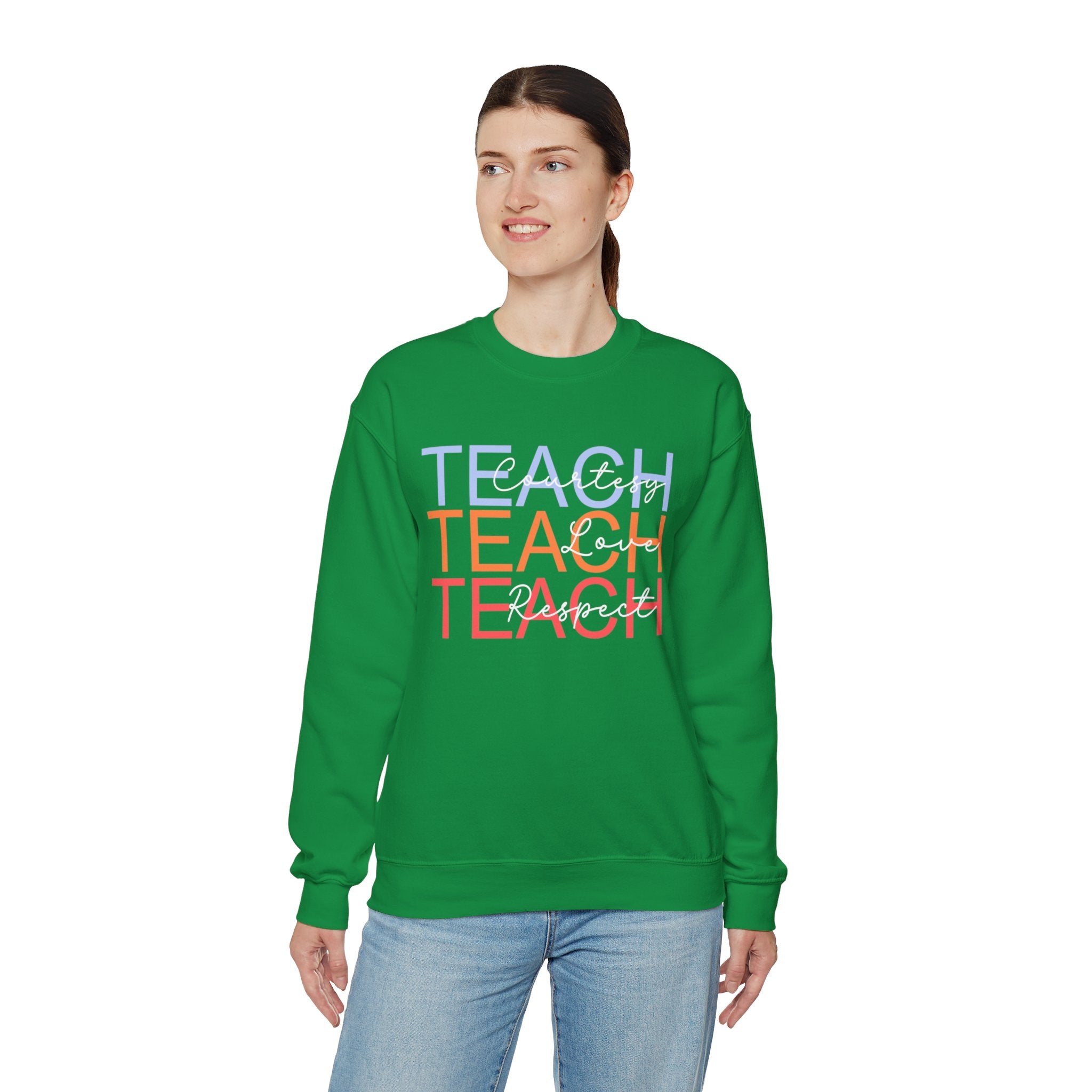 Teach Courtesy, Love, Respect Unisex Heavy Blend™ Crewneck Sweatshirt, Teacher Shirt, Gift for Teacher, Teacher Appreciation, Teacher Gift