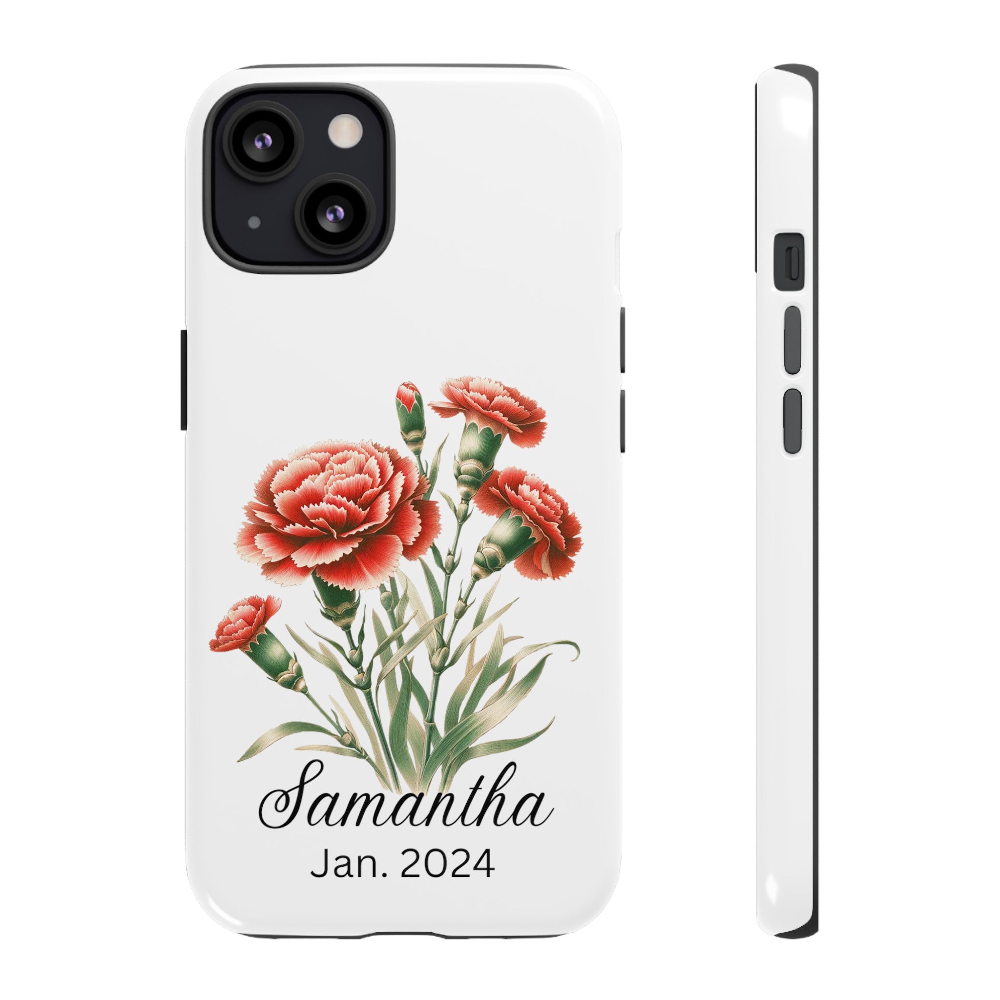 Personalized January Birth Flower Month Tough Phone Cases for iPhones and Samsung Galaxy