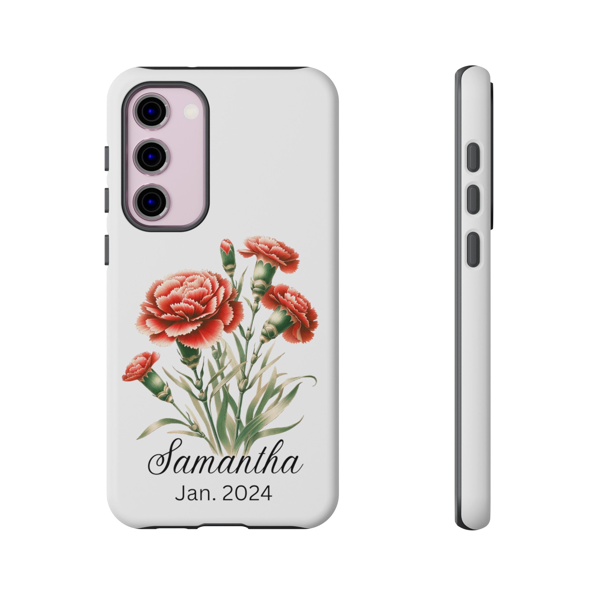 Personalized January Birth Flower Month Tough Phone Cases for iPhones and Samsung Galaxy