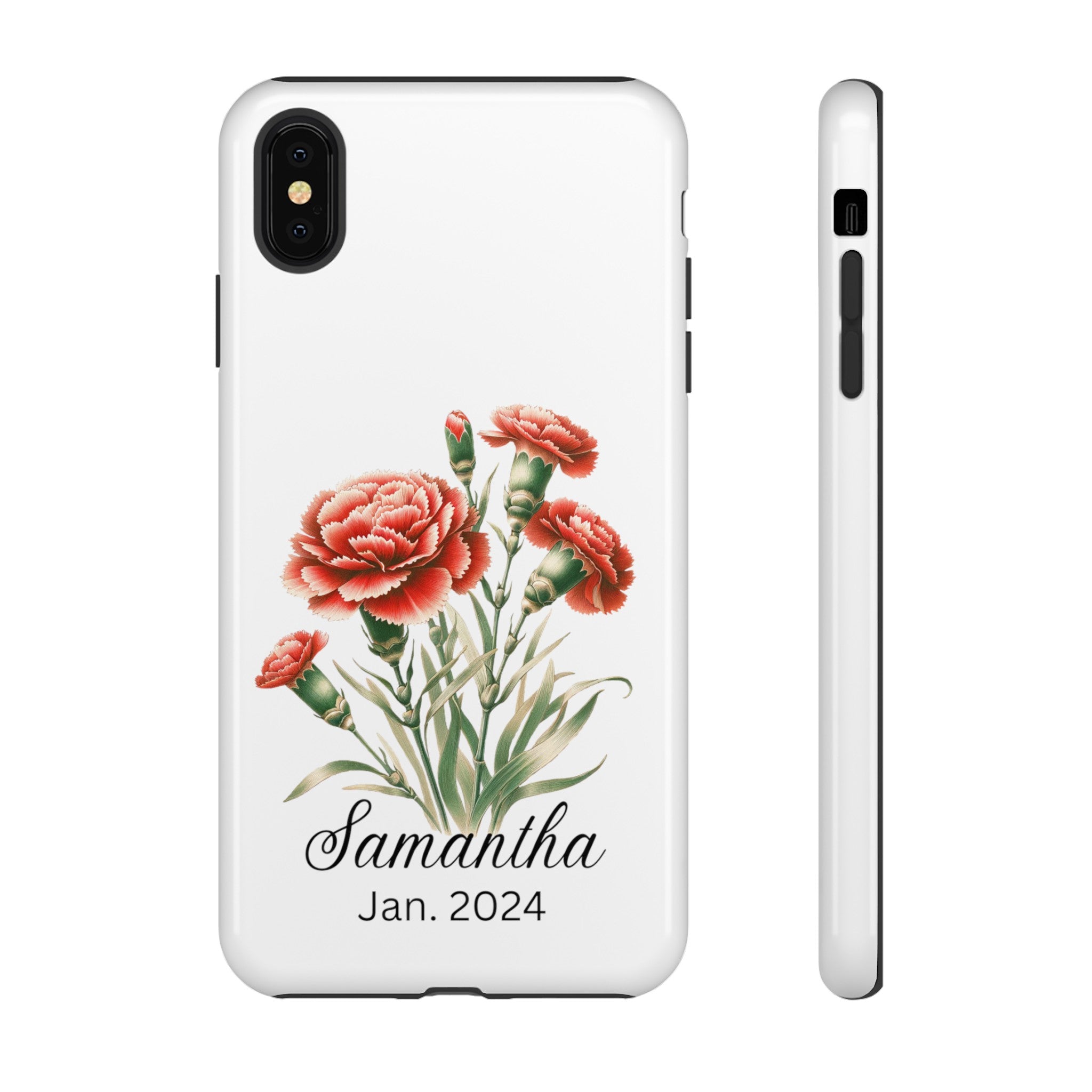 Personalized January Birth Flower Month Tough Phone Cases for iPhones and Samsung Galaxy