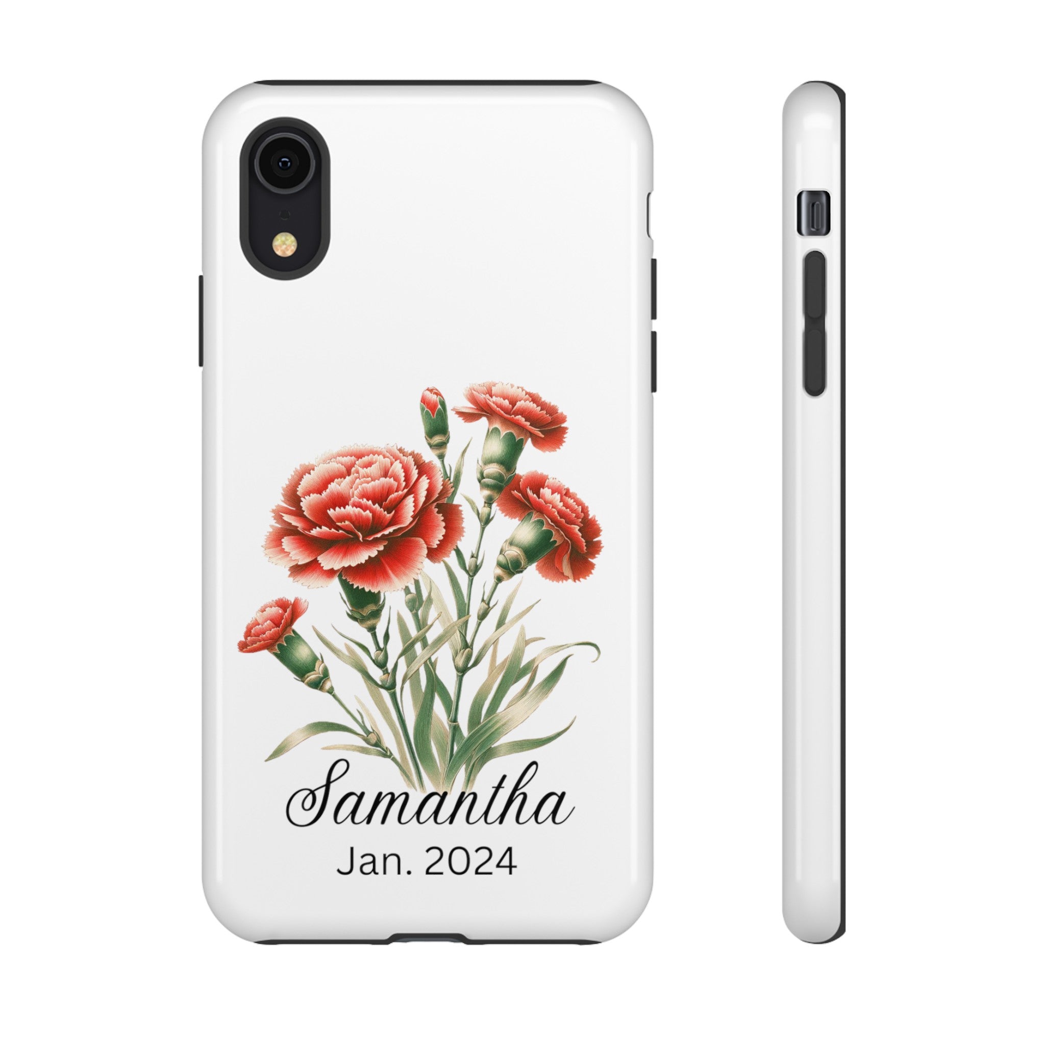 Personalized January Birth Flower Month Tough Phone Cases for iPhones and Samsung Galaxy