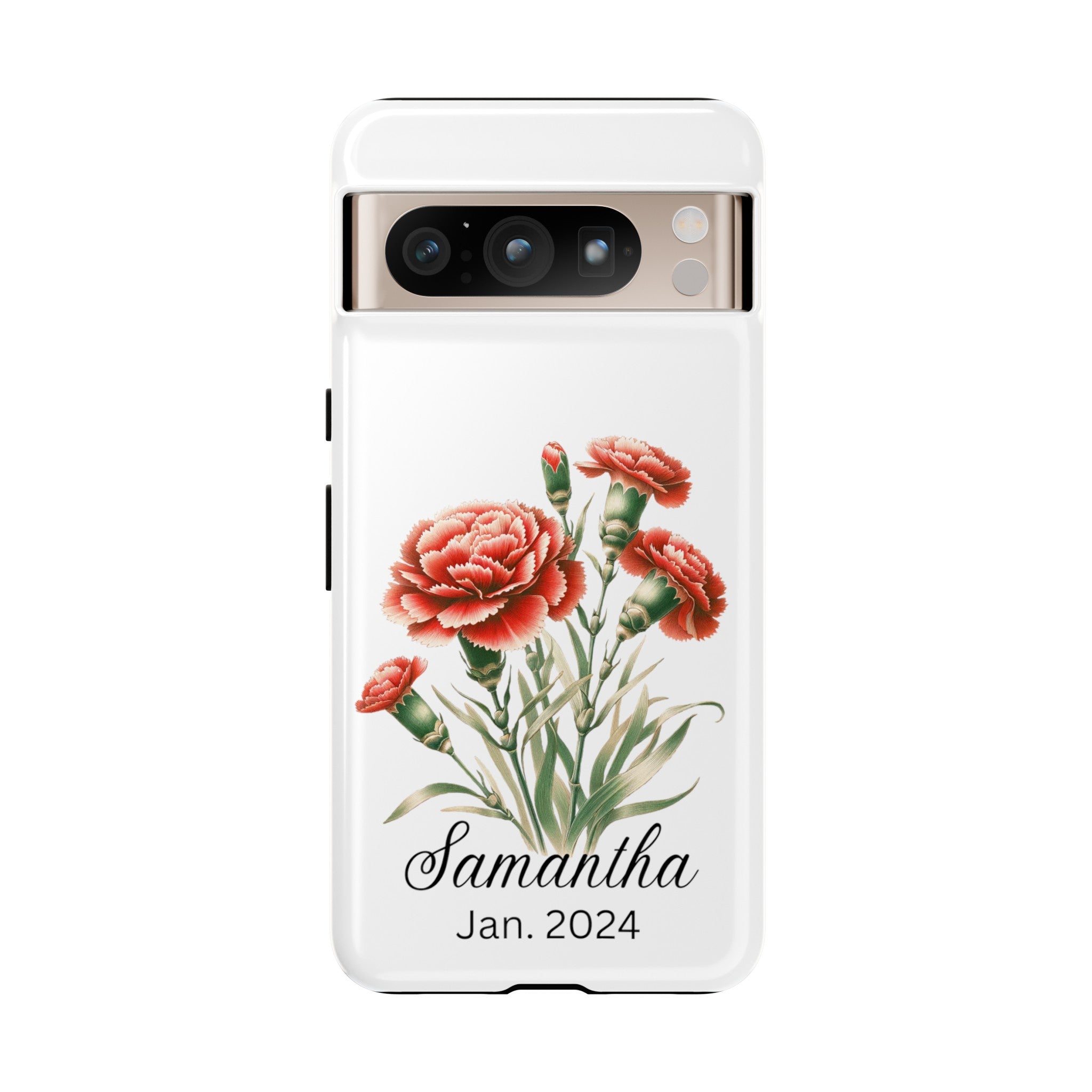 Personalized January Birth Flower Month Tough Phone Cases for iPhones and Samsung Galaxy