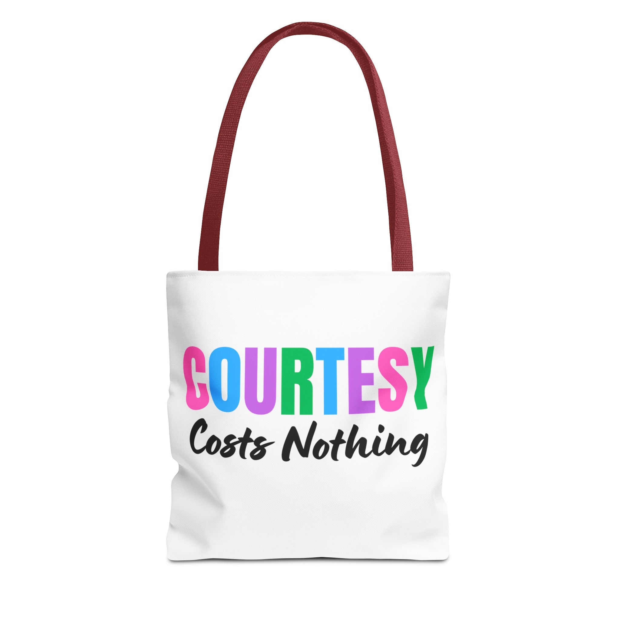 Courtesy Costs Nothing Tote Bag (AOP), Kindness Bag, Respect Bag, Show Compassion, Be Courteous, Stop Bullying