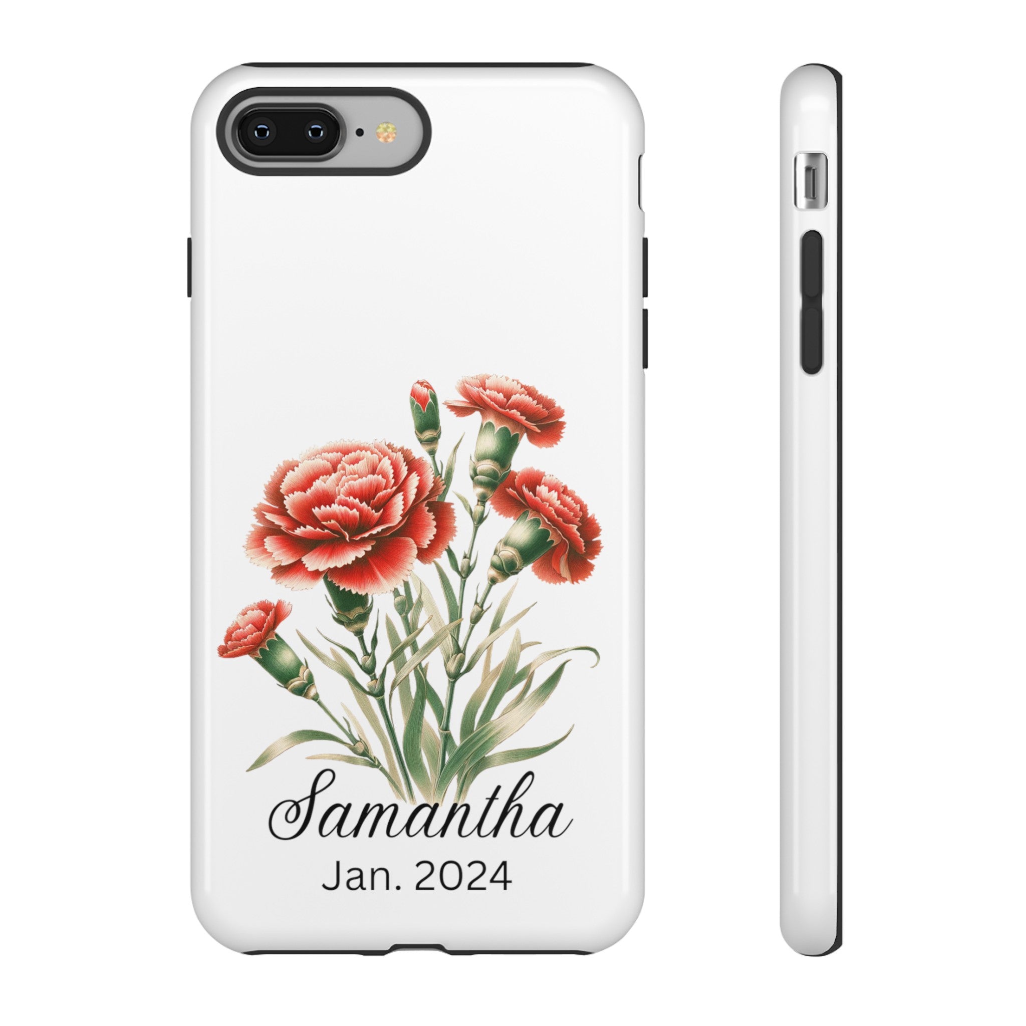 Personalized January Birth Flower Month Tough Phone Cases for iPhones and Samsung Galaxy