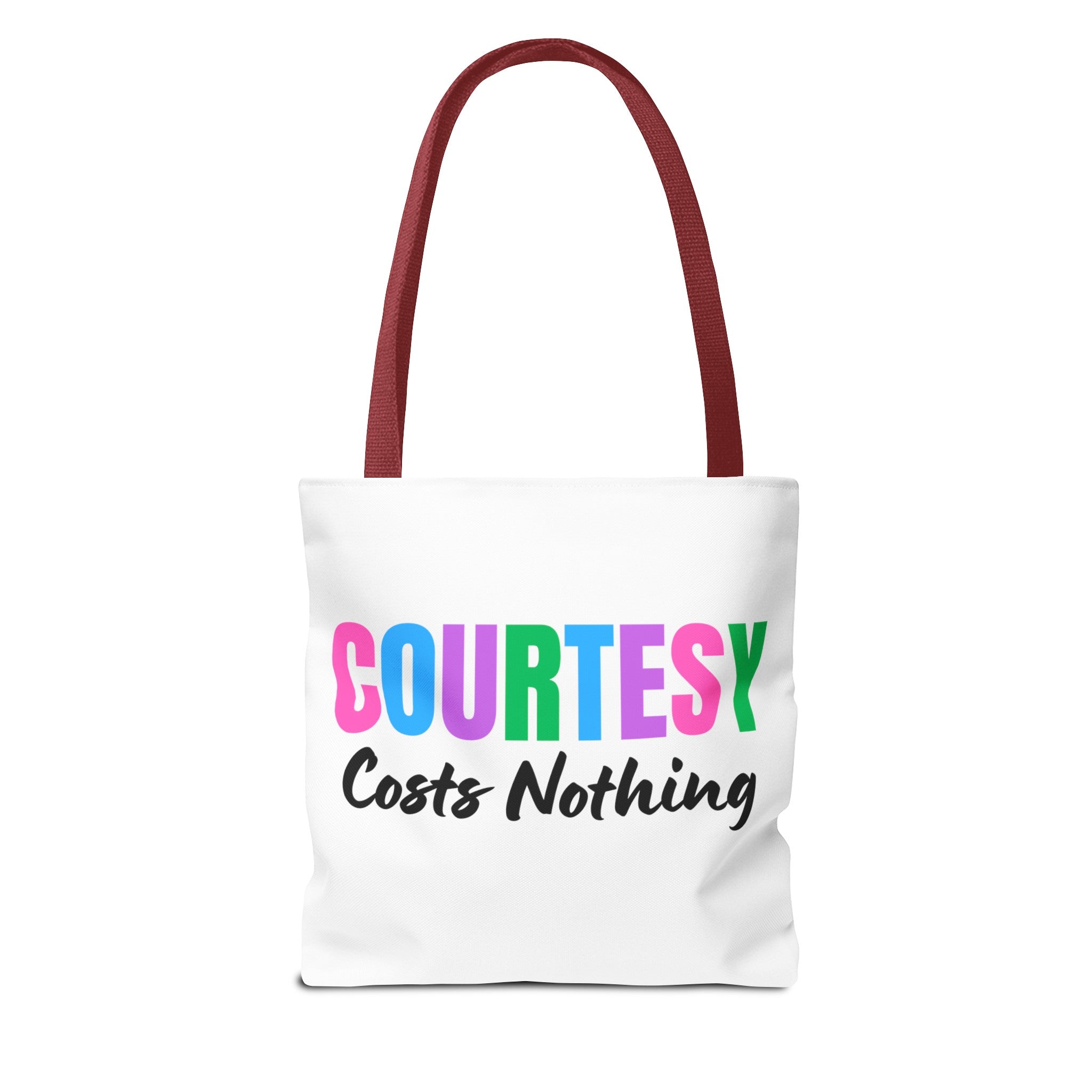 Courtesy Costs Nothing Tote Bag (AOP), Kindness Bag, Respect Bag, Show Compassion, Be Courteous, Stop Bullying