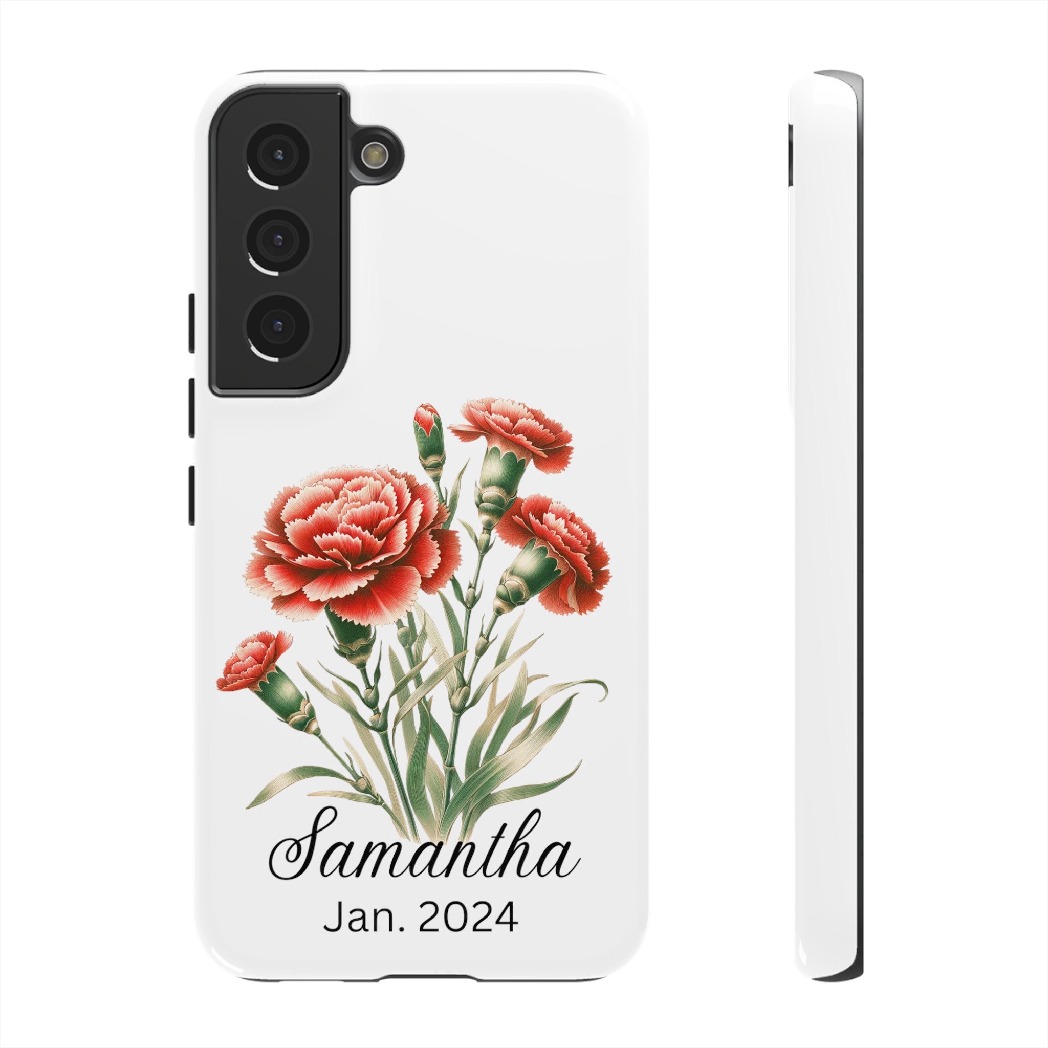 Personalized January Birth Flower Month Tough Phone Cases for iPhones and Samsung Galaxy