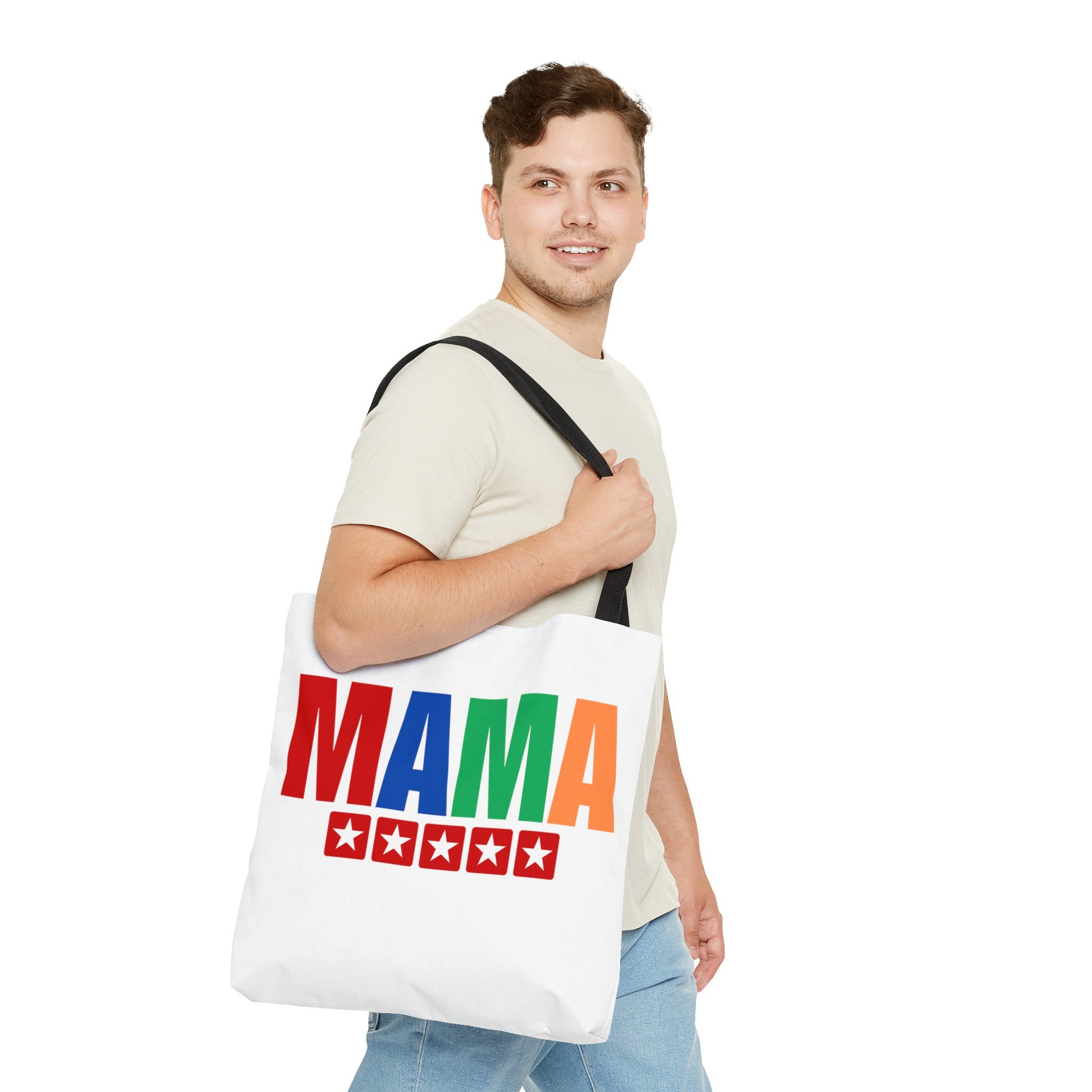 Mother's Day Gift Mama Five Star Tote Bag (AOP), Gift for Mama, Gift from Dad, Gift from Daughter, Gift from Son