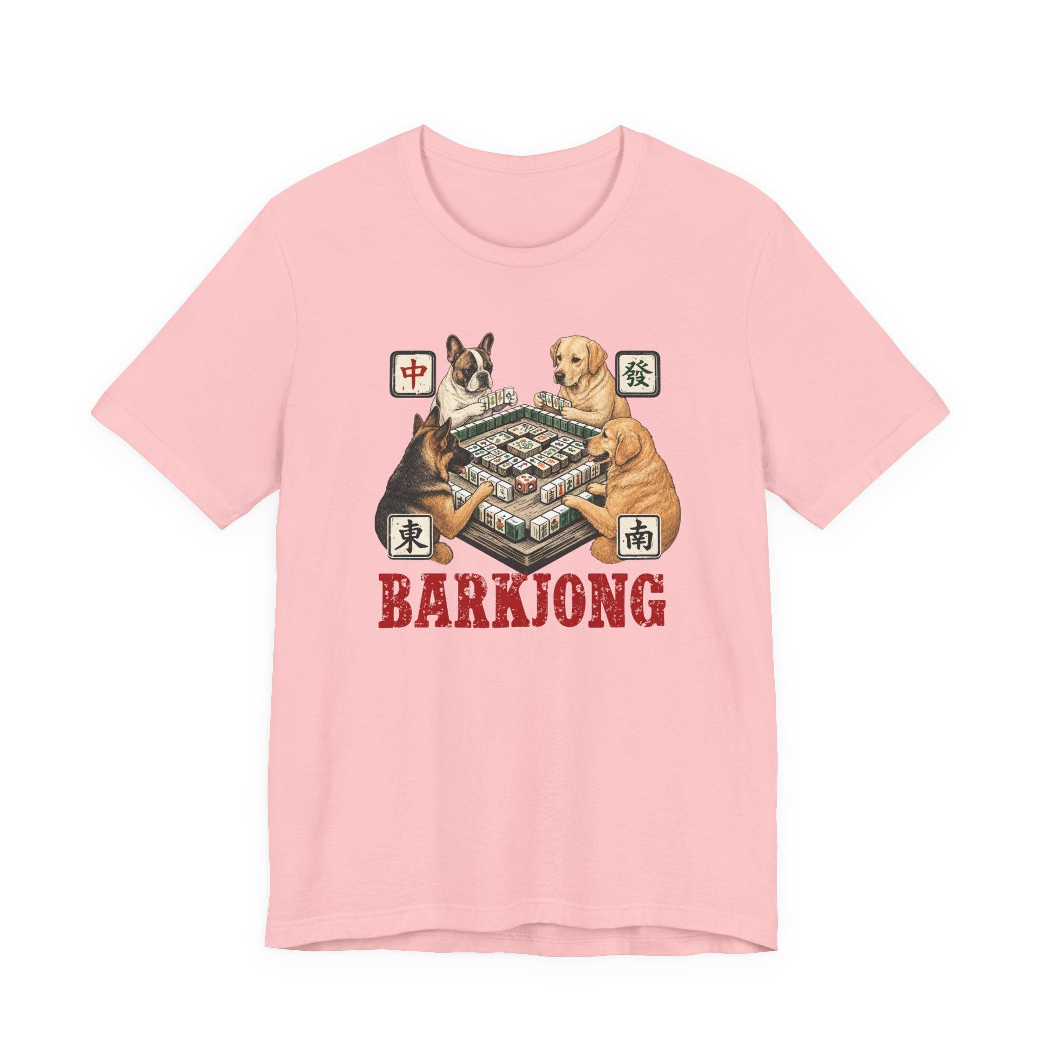 Dogjong Bella Canvas 3001 Shirt, Dogs Playing Mahjong T-Shirt, Vintage Chinese Tile Game Gift, MahJong Player Present