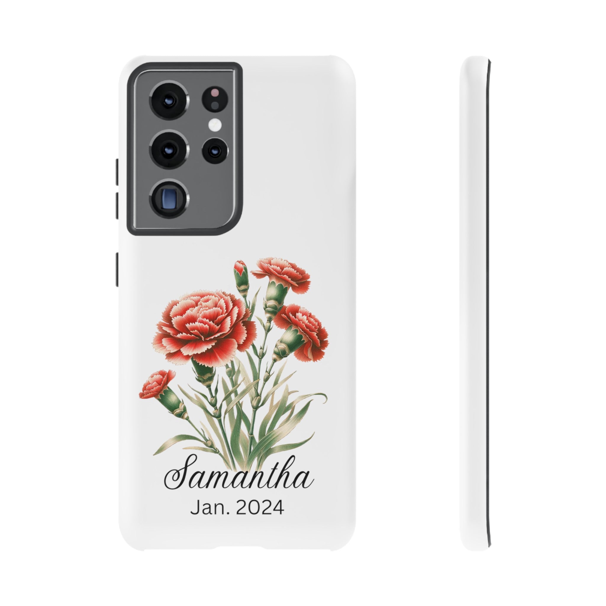 Personalized January Birth Flower Month Tough Phone Cases for iPhones and Samsung Galaxy