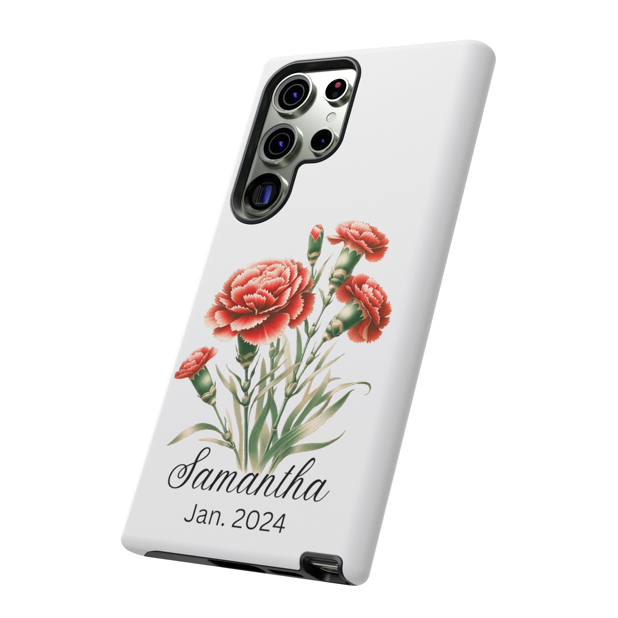 Personalized January Birth Flower Month Tough Phone Cases for iPhones and Samsung Galaxy