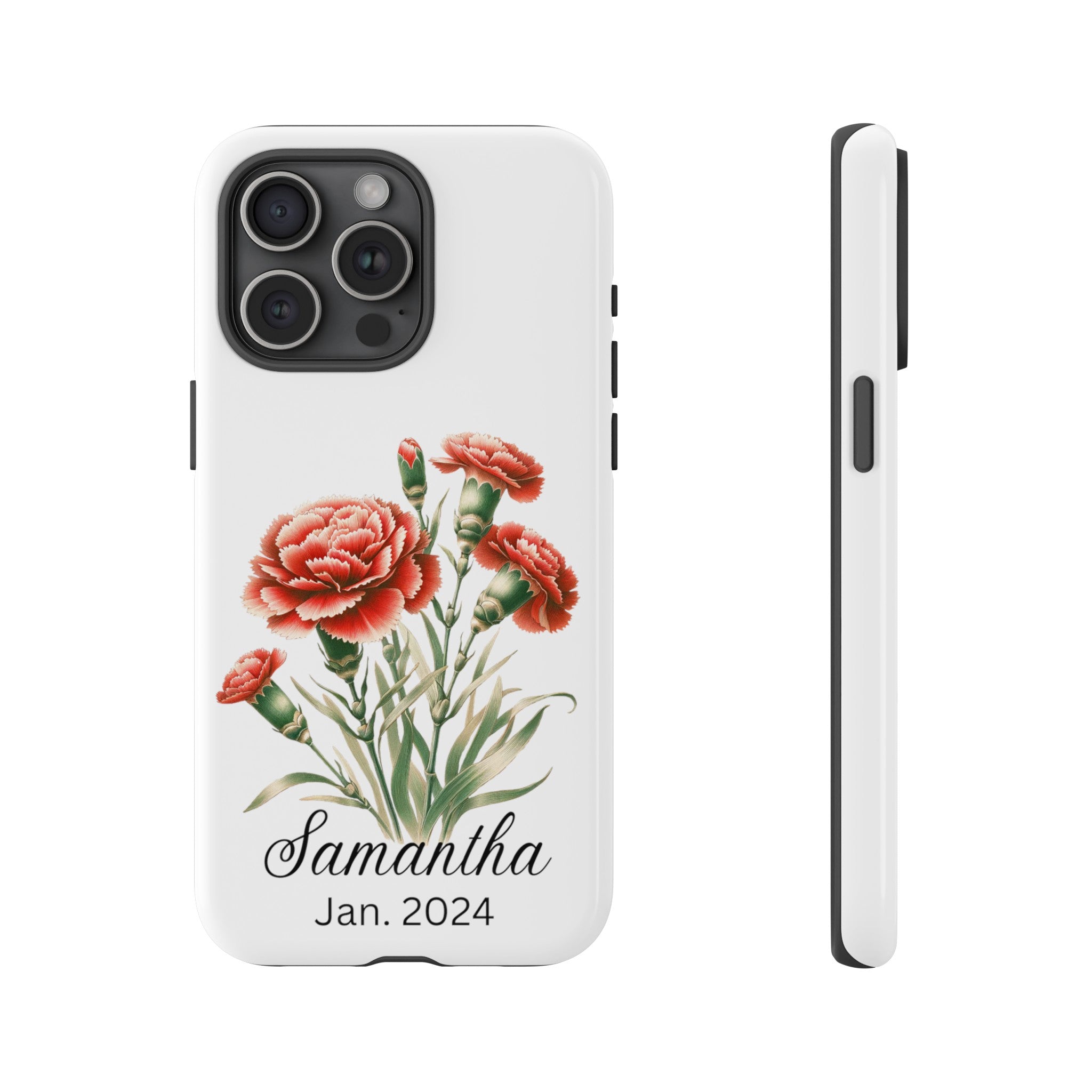 Personalized January Birth Flower Month Tough Phone Cases for iPhones and Samsung Galaxy