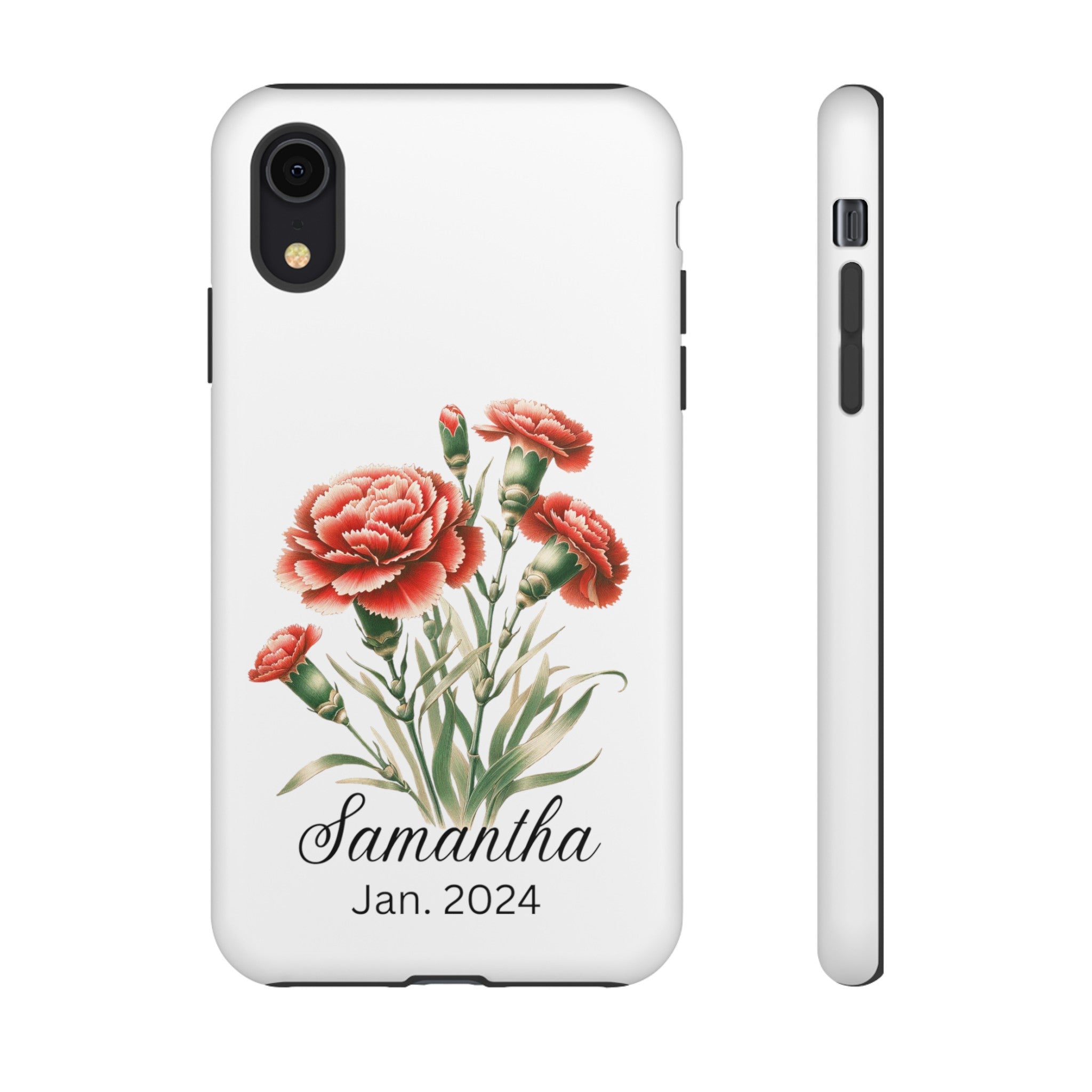 Personalized January Birth Flower Month Tough Phone Cases for iPhones and Samsung Galaxy