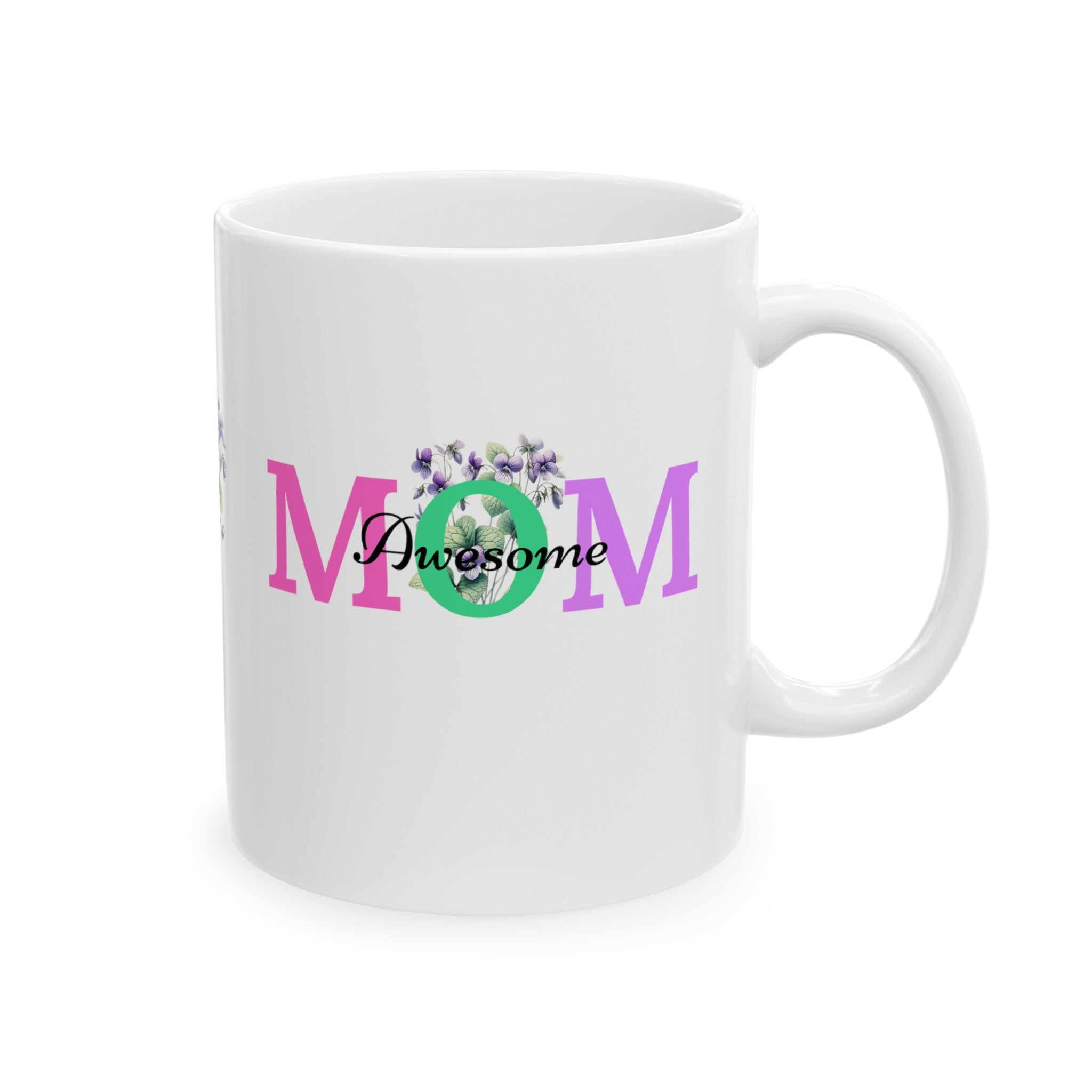 Awesome Mom Birth Flower Month Ceramic Mug, Happy Birth Day Gift, Mother's Day Gift, Gift for Mom