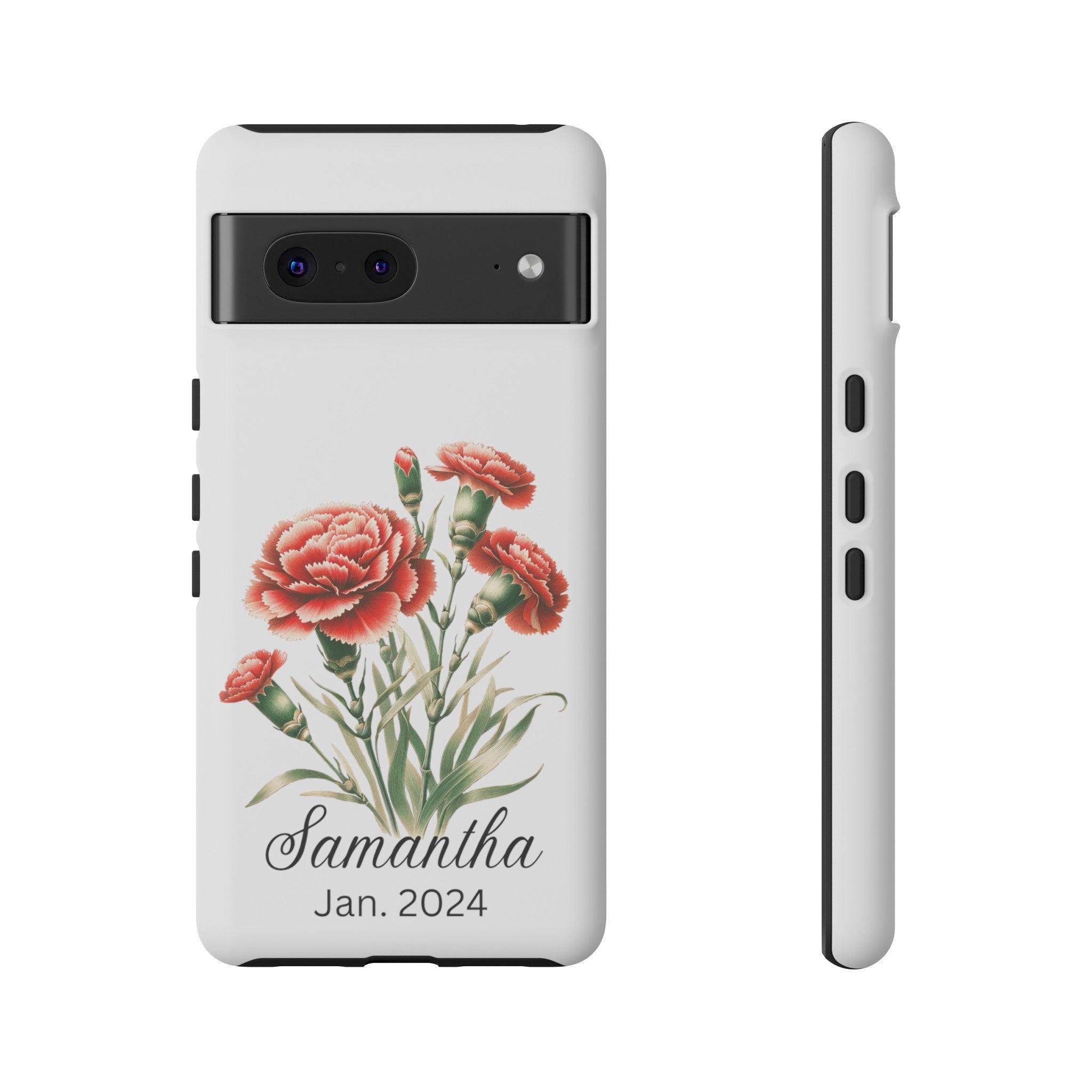 Personalized January Birth Flower Month Tough Phone Cases for iPhones and Samsung Galaxy