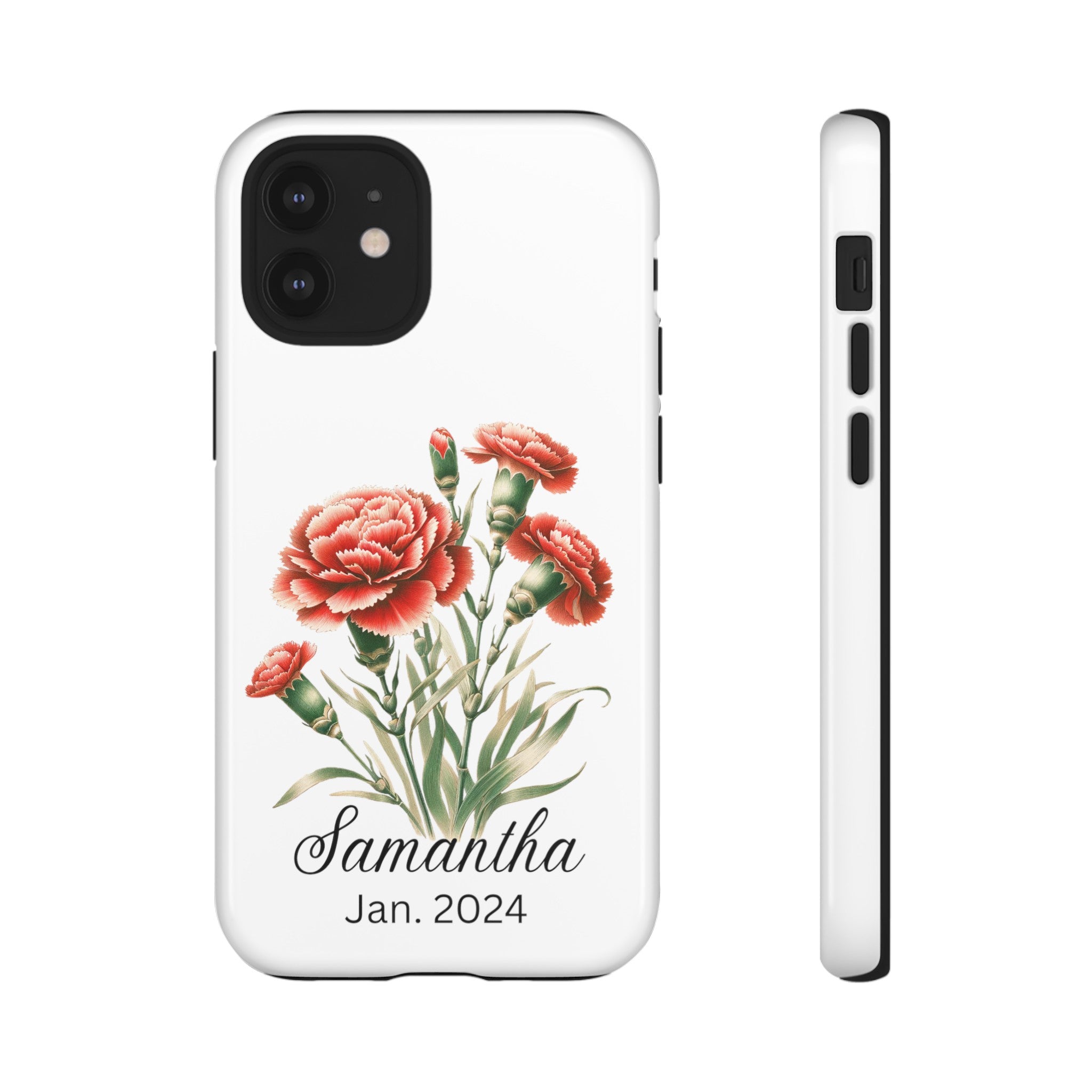 Personalized January Birth Flower Month Tough Phone Cases for iPhones and Samsung Galaxy