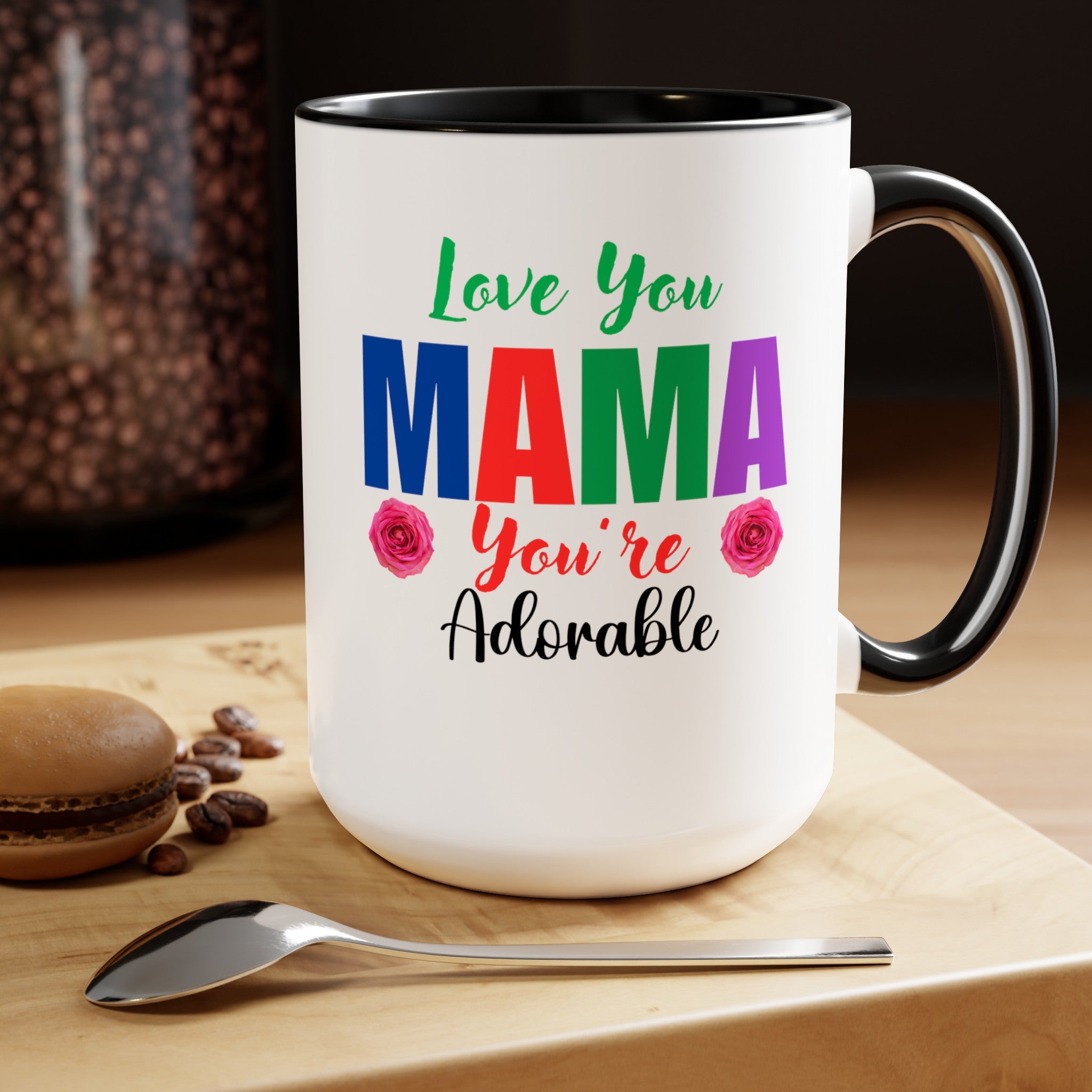 Love You Mama Two-Tone Coffee Mugs, 15oz, Mother's Day Gift for Mom, Gift from Dad, Gift from Husband, Gift from Daughter, Gift from Son