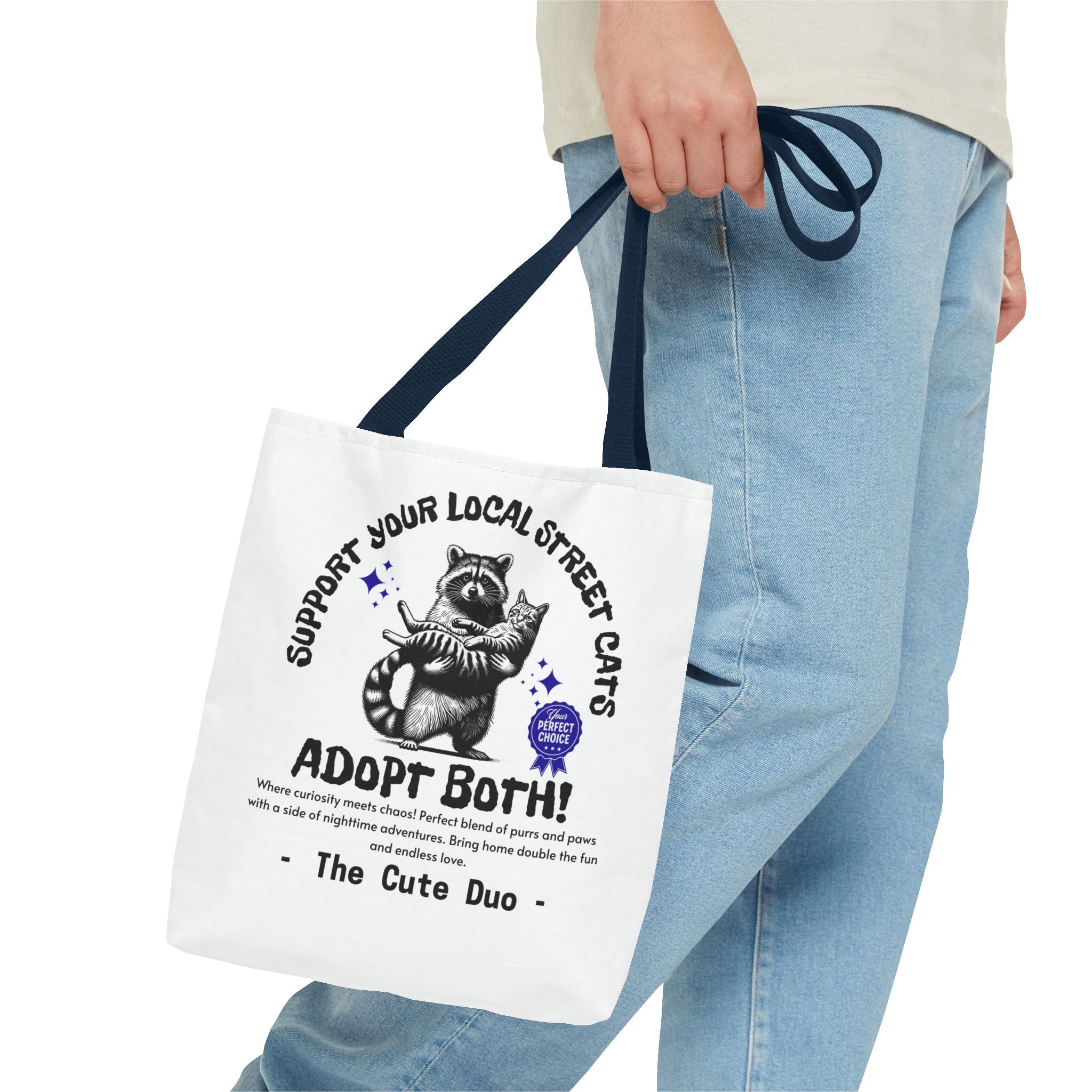 Funny Tote Bag (AOP), Funny Support Your Local Street Cats bag, Gift for Cat Lovers, Funny Raccoons Bag, Gift for Cat Mom