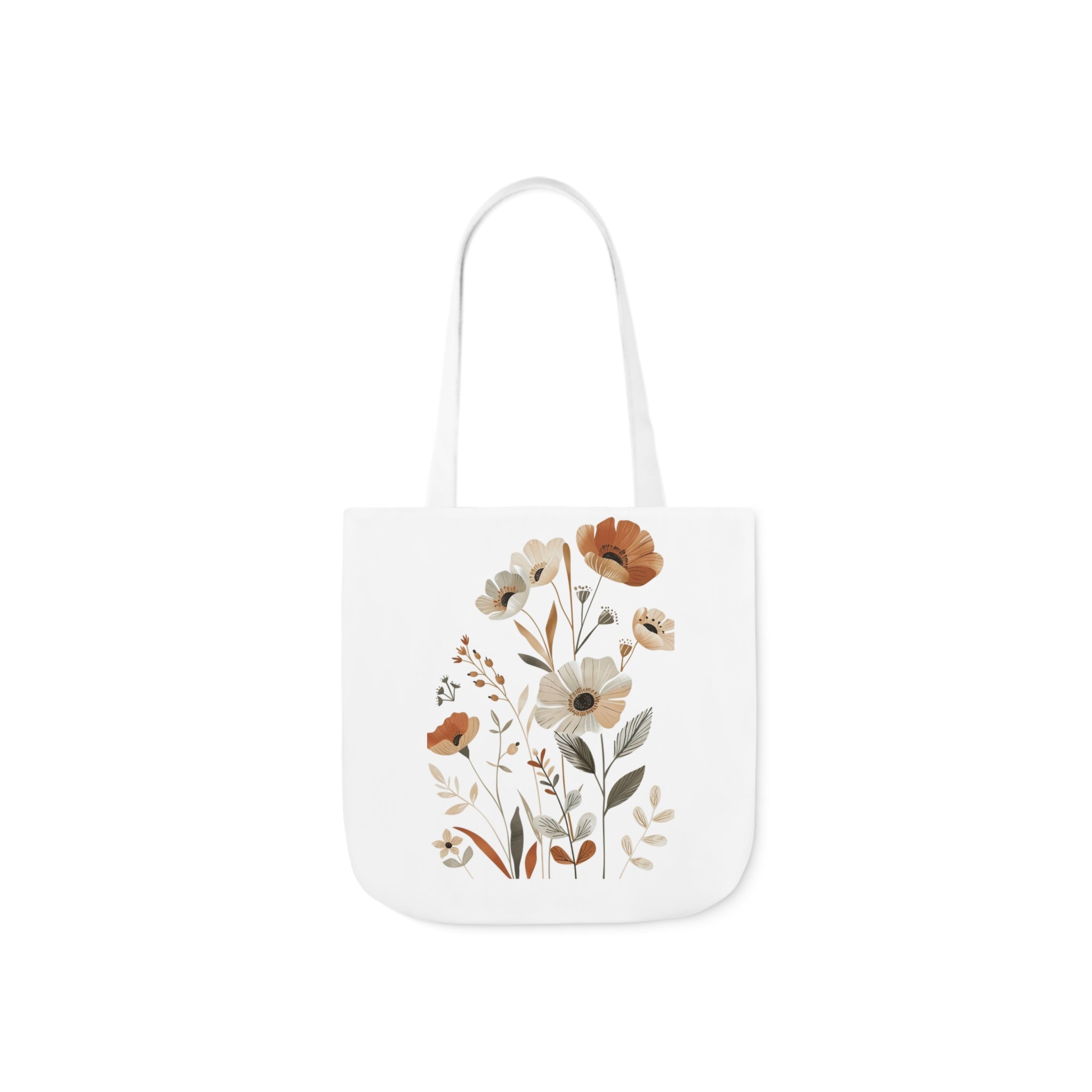 100% Polyester Canvas Tote Bag, 5-Color Straps, Lightweight Wildflower Tote Bag, Shopping Bag, Gift for Mom, Gift for Friend, Reusable Shopping Bag