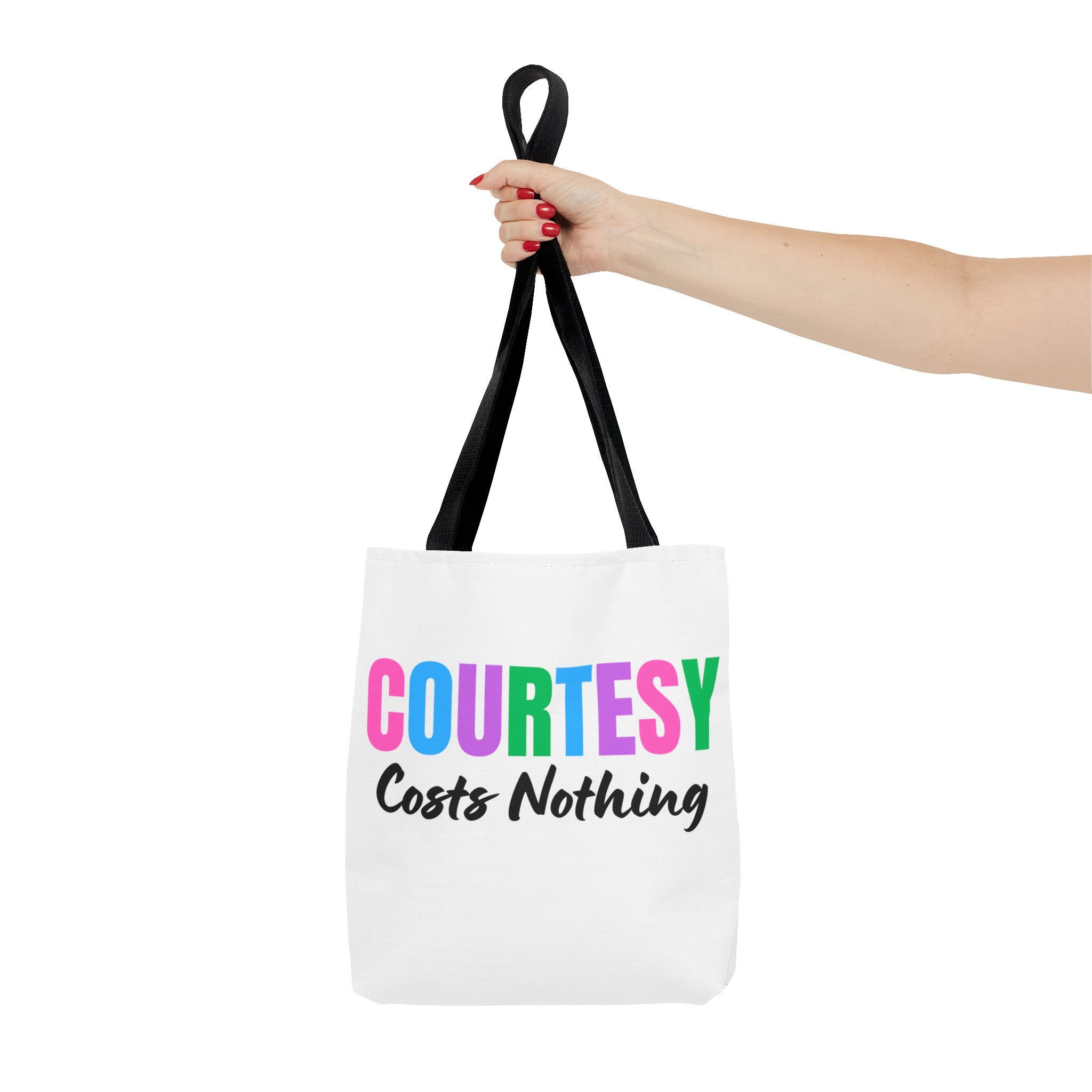 Courtesy Costs Nothing Tote Bag (AOP), Kindness Bag, Respect Bag, Show Compassion, Be Courteous, Stop Bullying