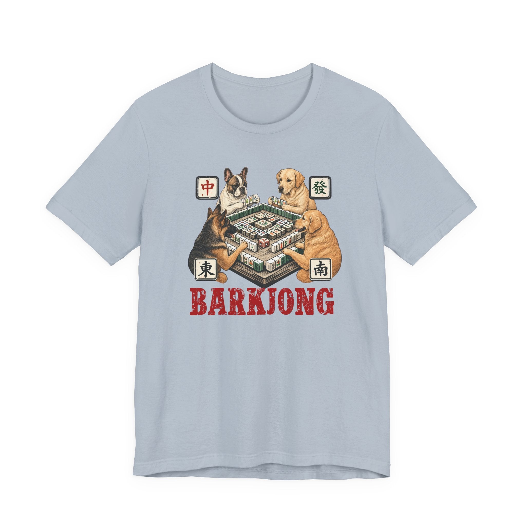 Dogjong Bella Canvas 3001 Shirt, Dogs Playing Mahjong T-Shirt, Vintage Chinese Tile Game Gift, MahJong Player Present
