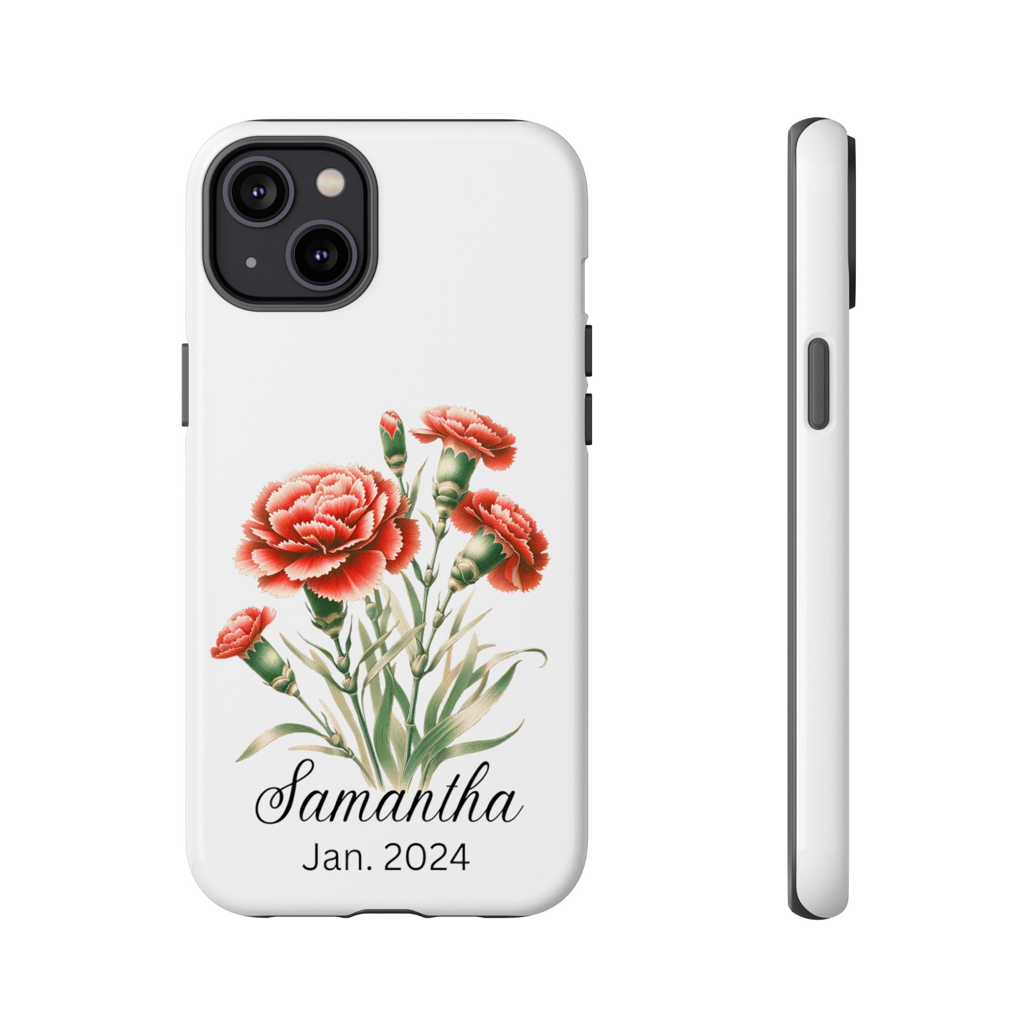 Personalized January Birth Flower Month Tough Phone Cases for iPhones and Samsung Galaxy