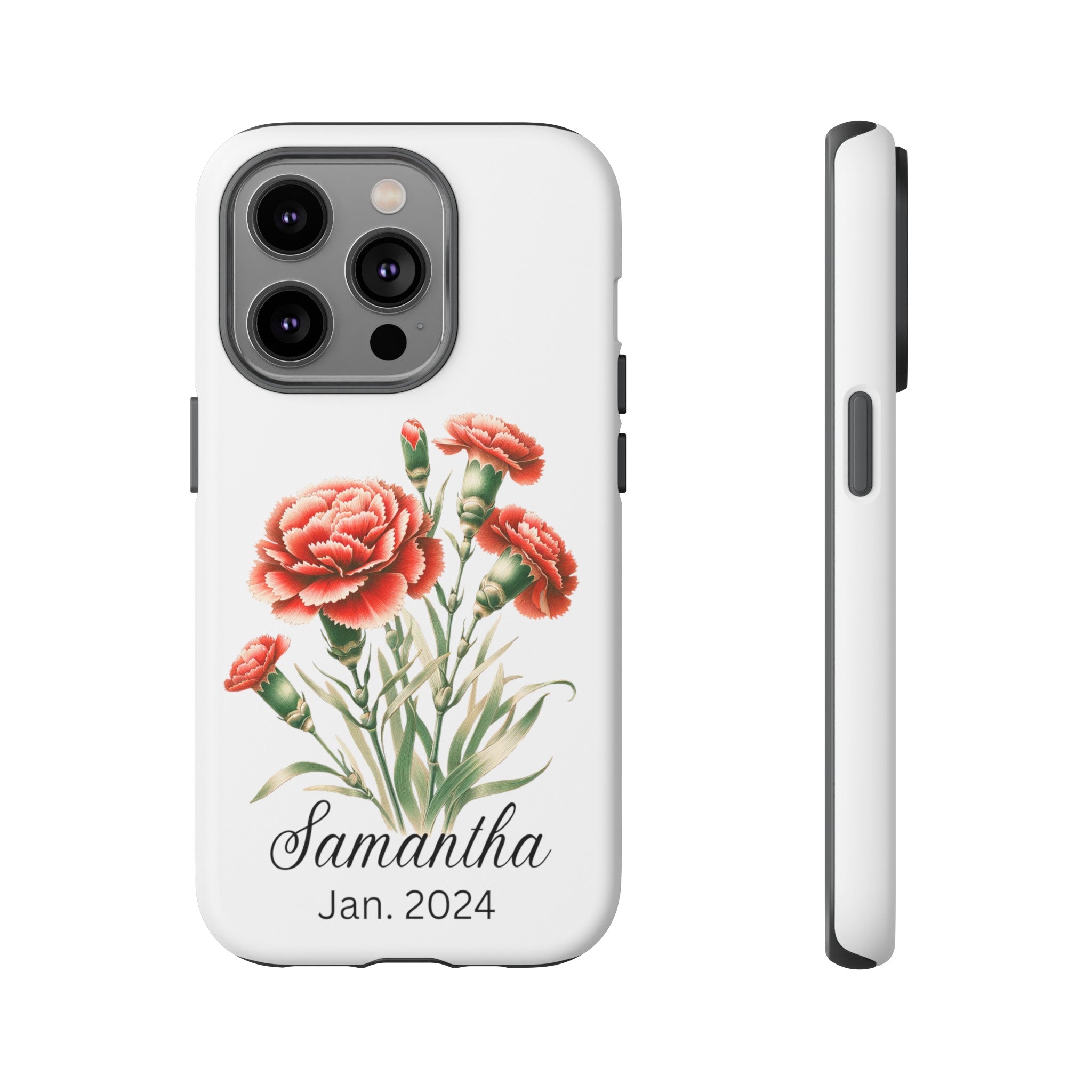 Personalized January Birth Flower Month Tough Phone Cases for iPhones and Samsung Galaxy