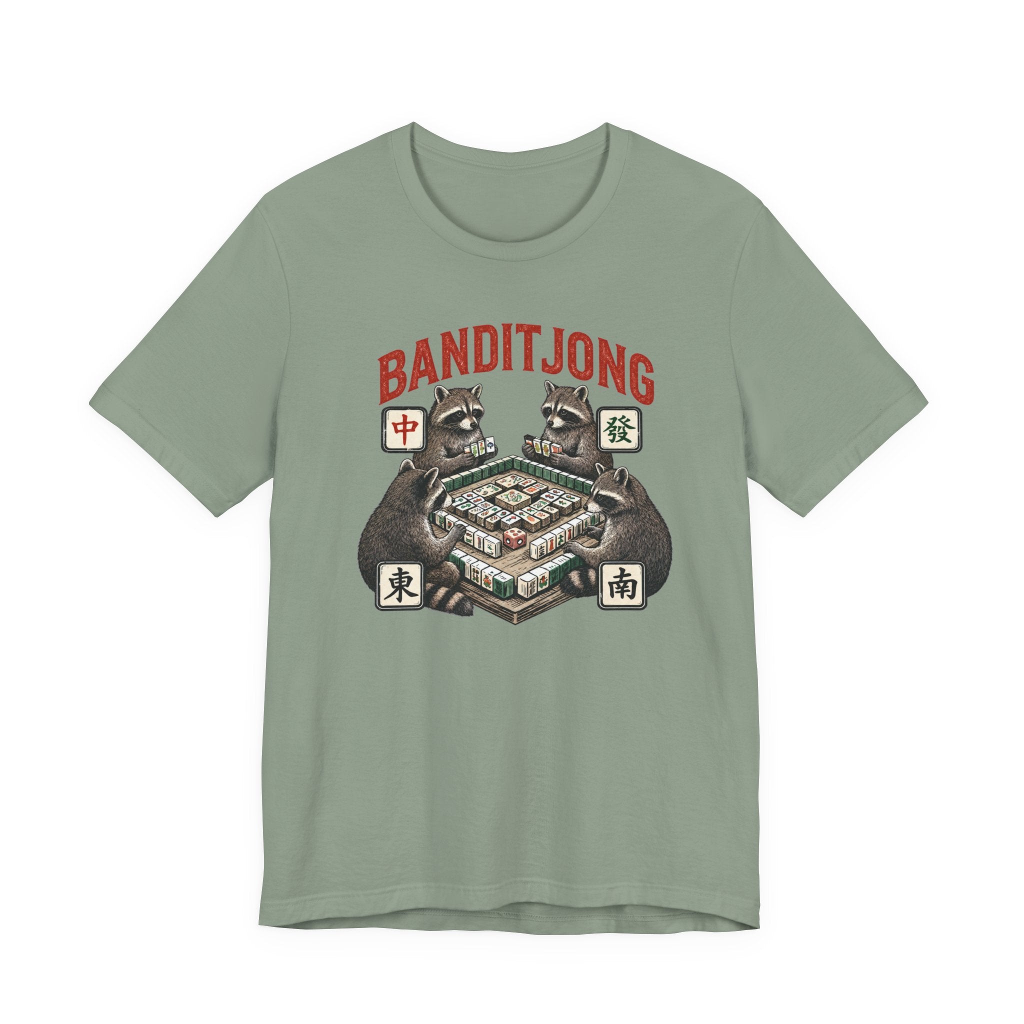Mahjong Bella Canvas 3001 shirt, Raccoons playing Banditjong outfit, vintage Chinese tile game gift